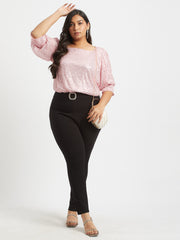 Black Embellished Plus Size Tailored Trousers