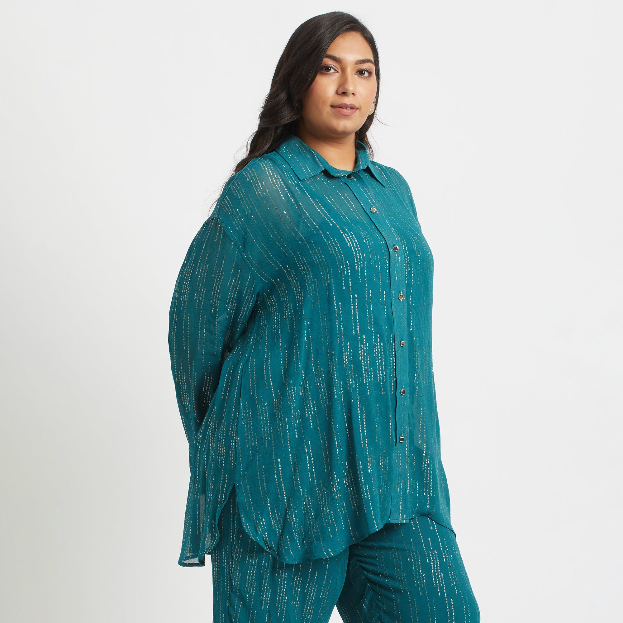 Teal Chiffon Plus Size Co-Ord Set