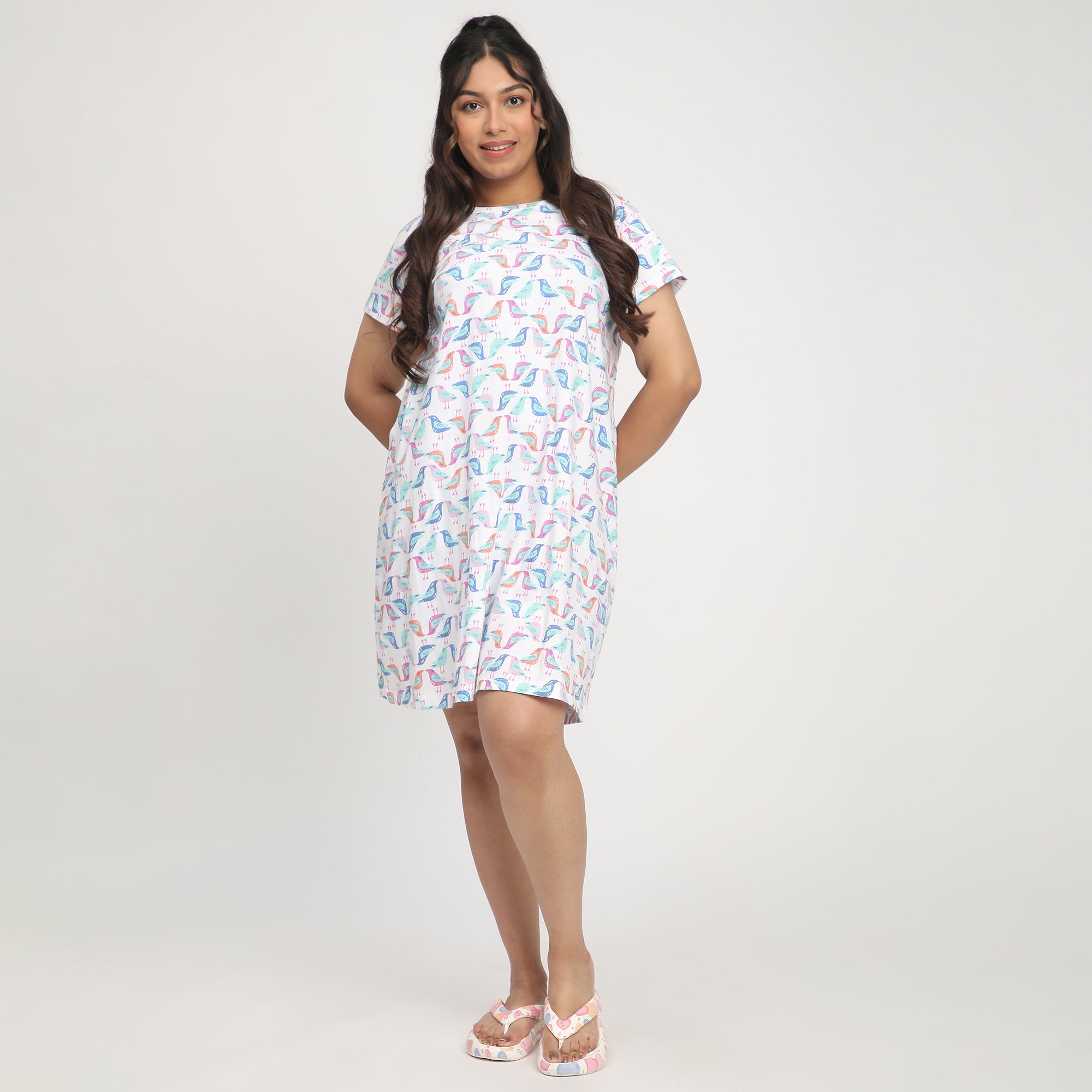 White Bird Print Plus Size Cotton Jersey Sleepwear – CALAE