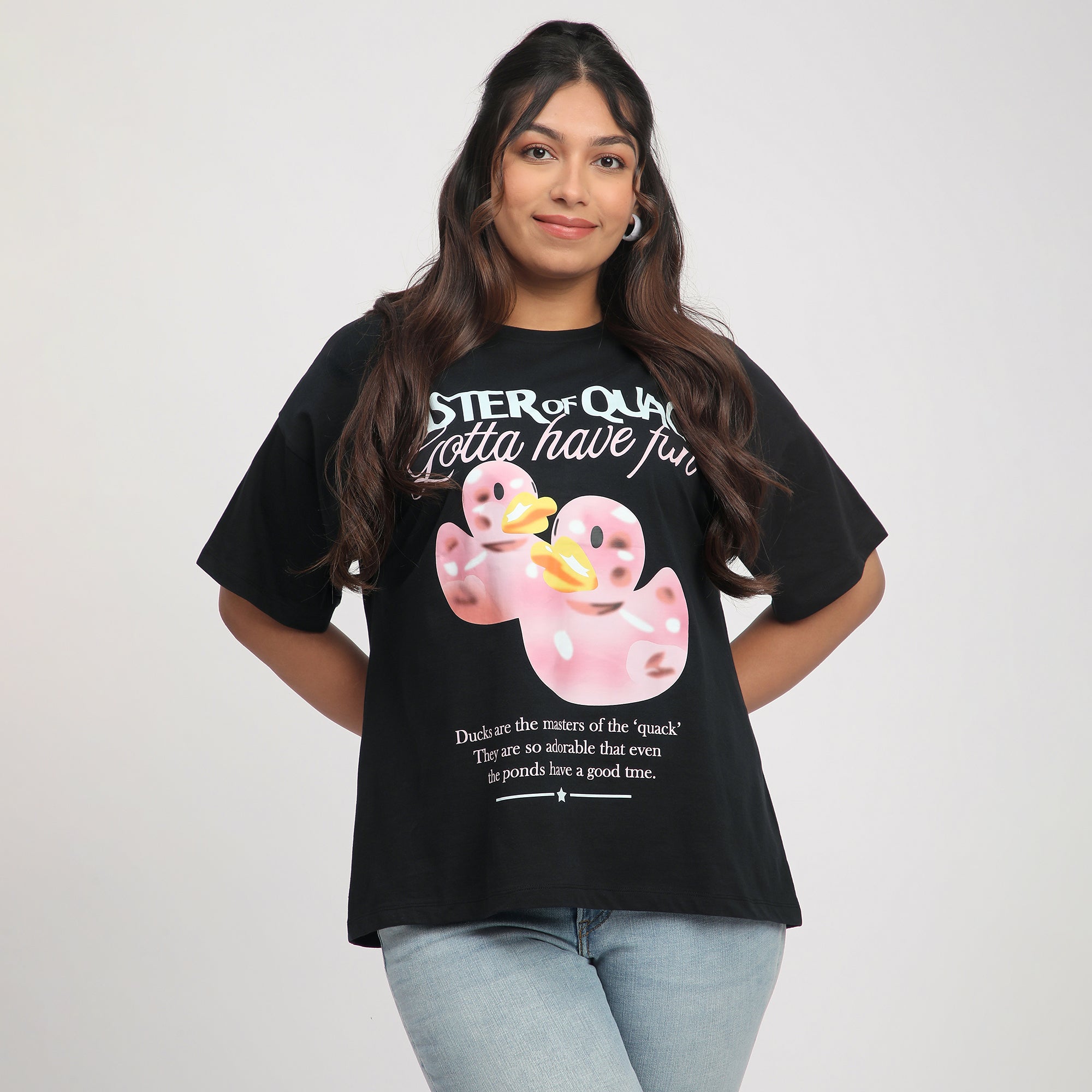 Black Duck Print Cotton Jersey Plus Size Tee