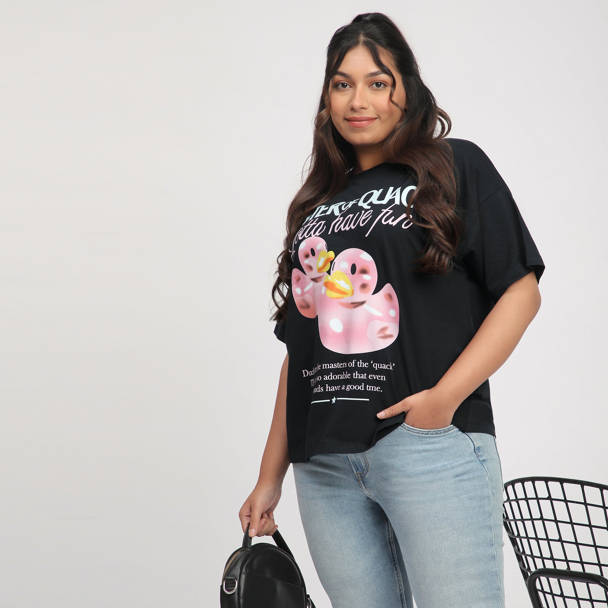 Black Duck Print Cotton Jersey Plus Size Tee