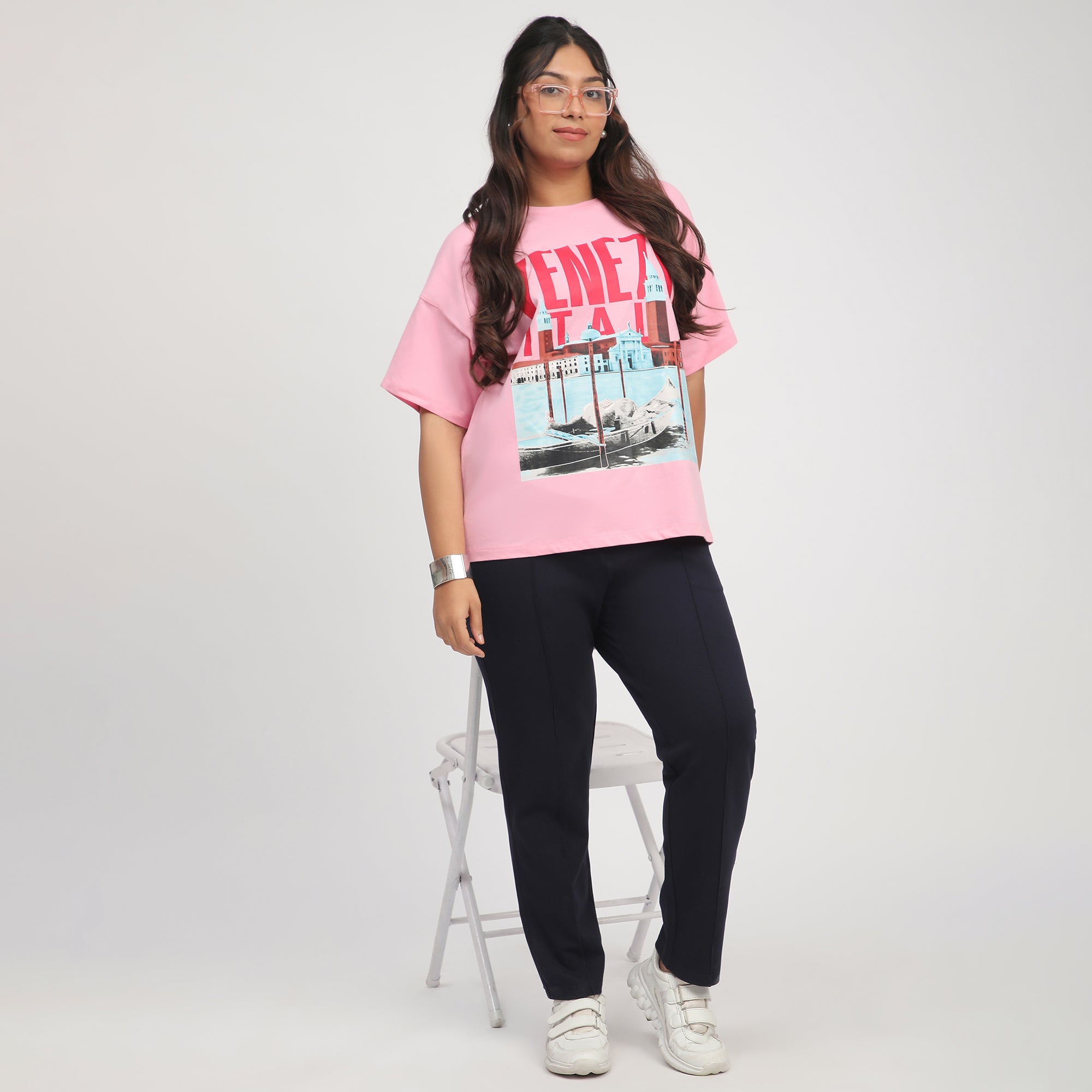 Pink Venezia Print Cotton Jersey Plus Size Tee