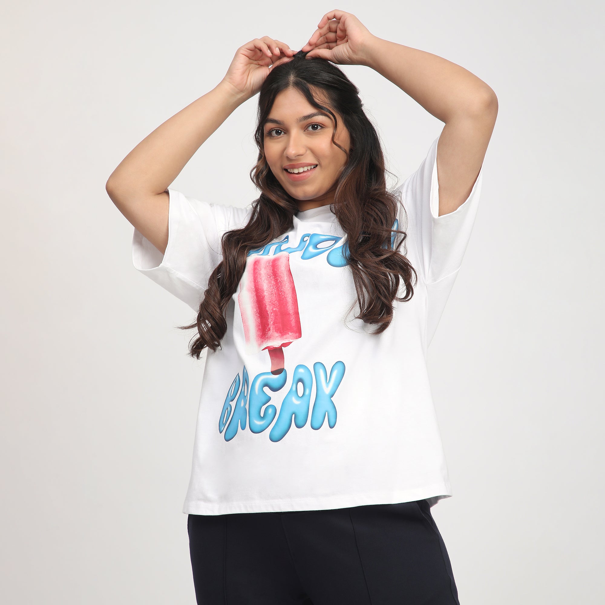White Popsicle Print Cotton Jersey Plus Size Tee