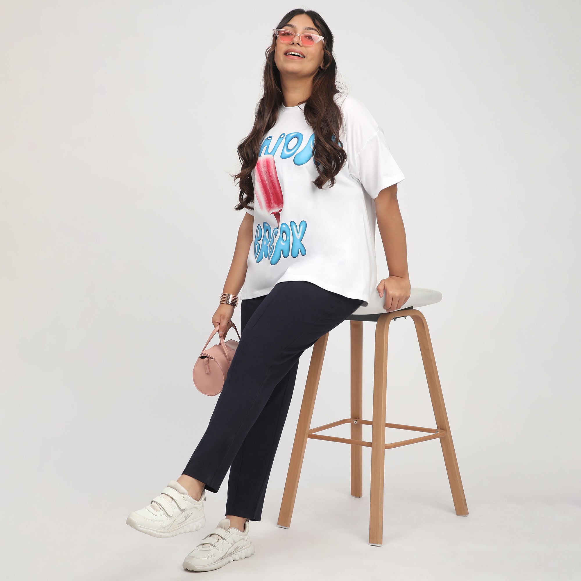 White Popsicle Print Cotton Jersey Plus Size Tee