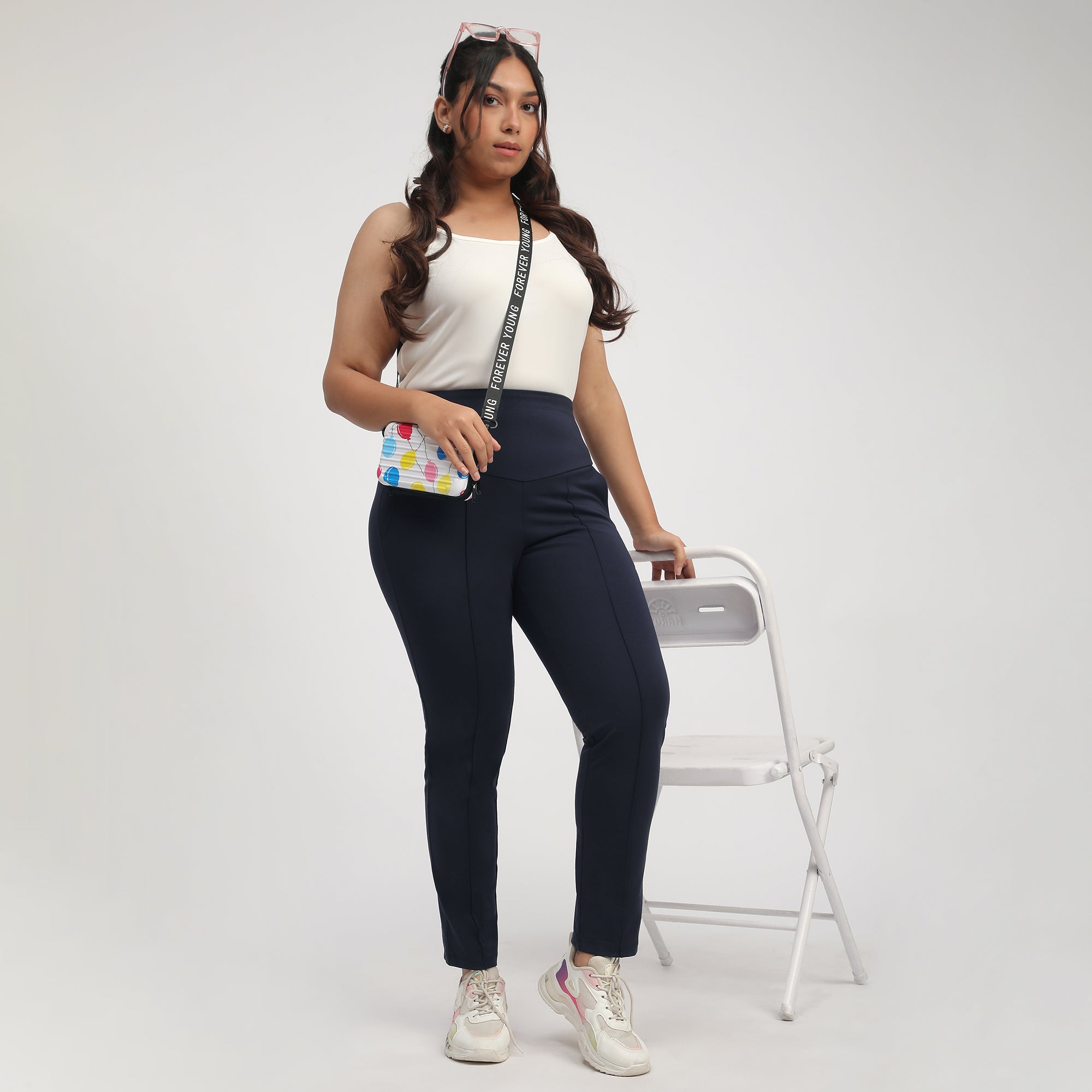 Navy Blue Plus-Size 4-Way Stretch Tummy Tucker Pants by Calae