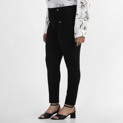 Black Plus Size Buttoned Tailored Trousers