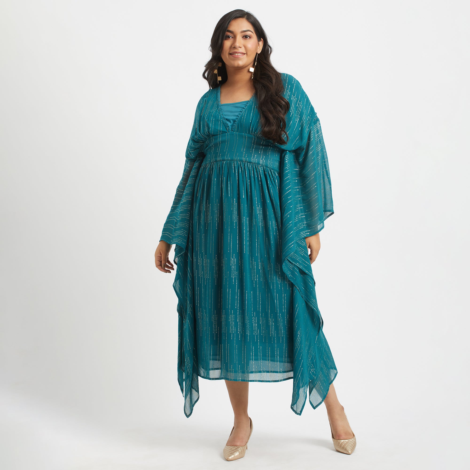 Blue Lurex Dot Kaftan For Plus Size Women