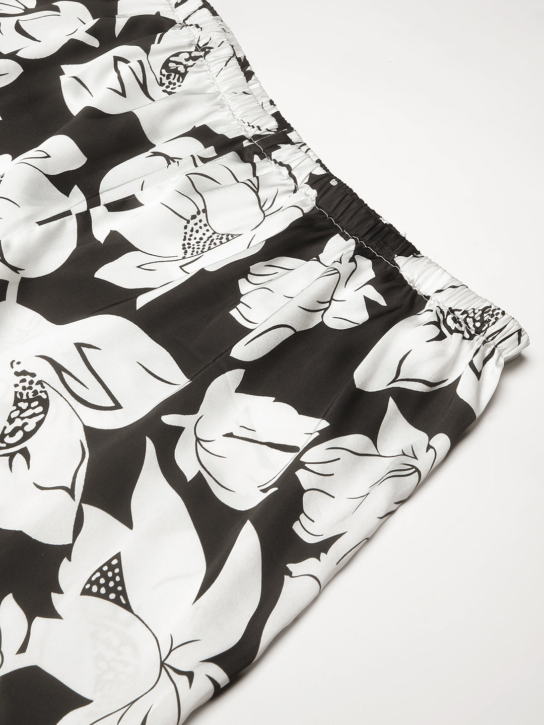Monochrome Floral Printed Plus Size Satin Co-ord Set