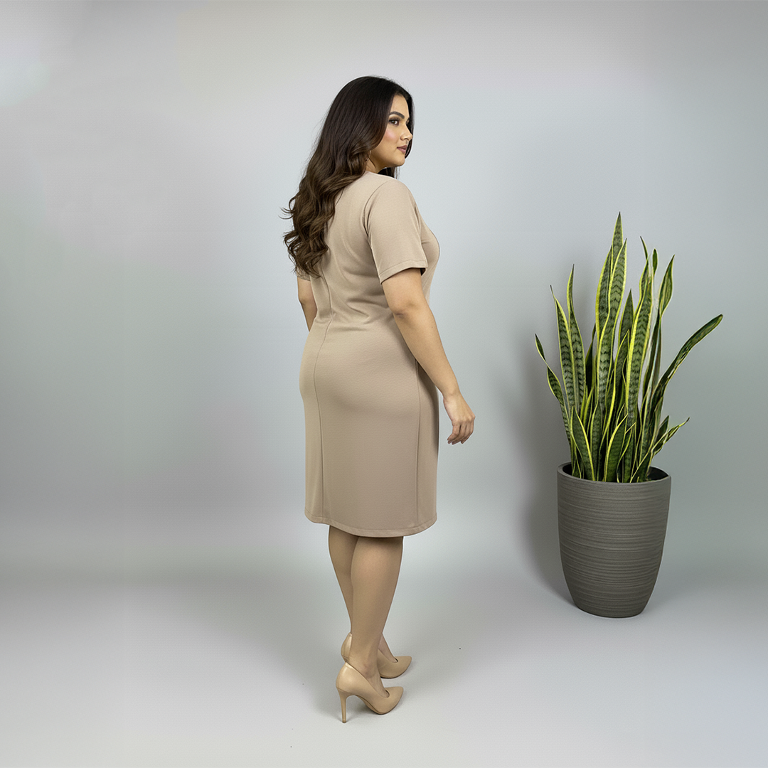 Beige Scuba Sheath Dress