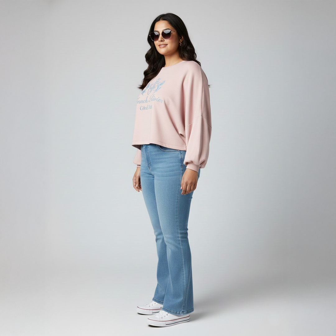 Pink Scuba Oversized Sweatshirt with Embroidery