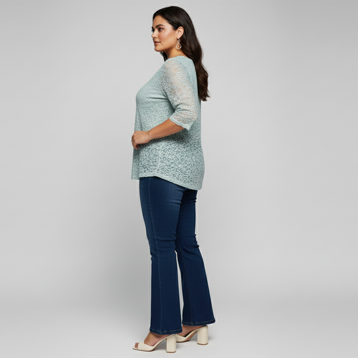 Plus Size Light Green Full Sleeves Lace Top by CALAE | Sizes Available L to 7XL