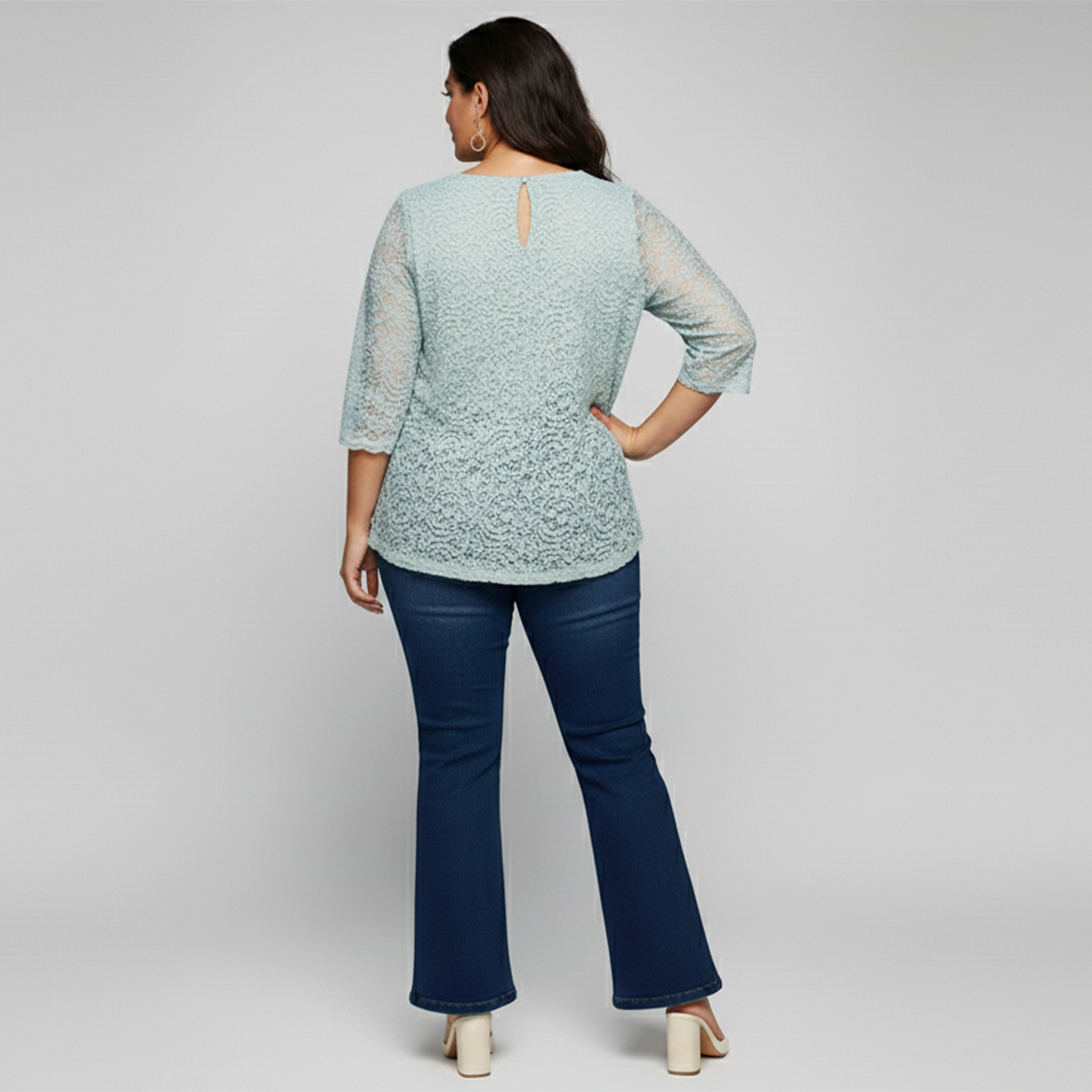 Plus Size Light Green Full Sleeves Lace Top by CALAE | Sizes Available L to 7XL