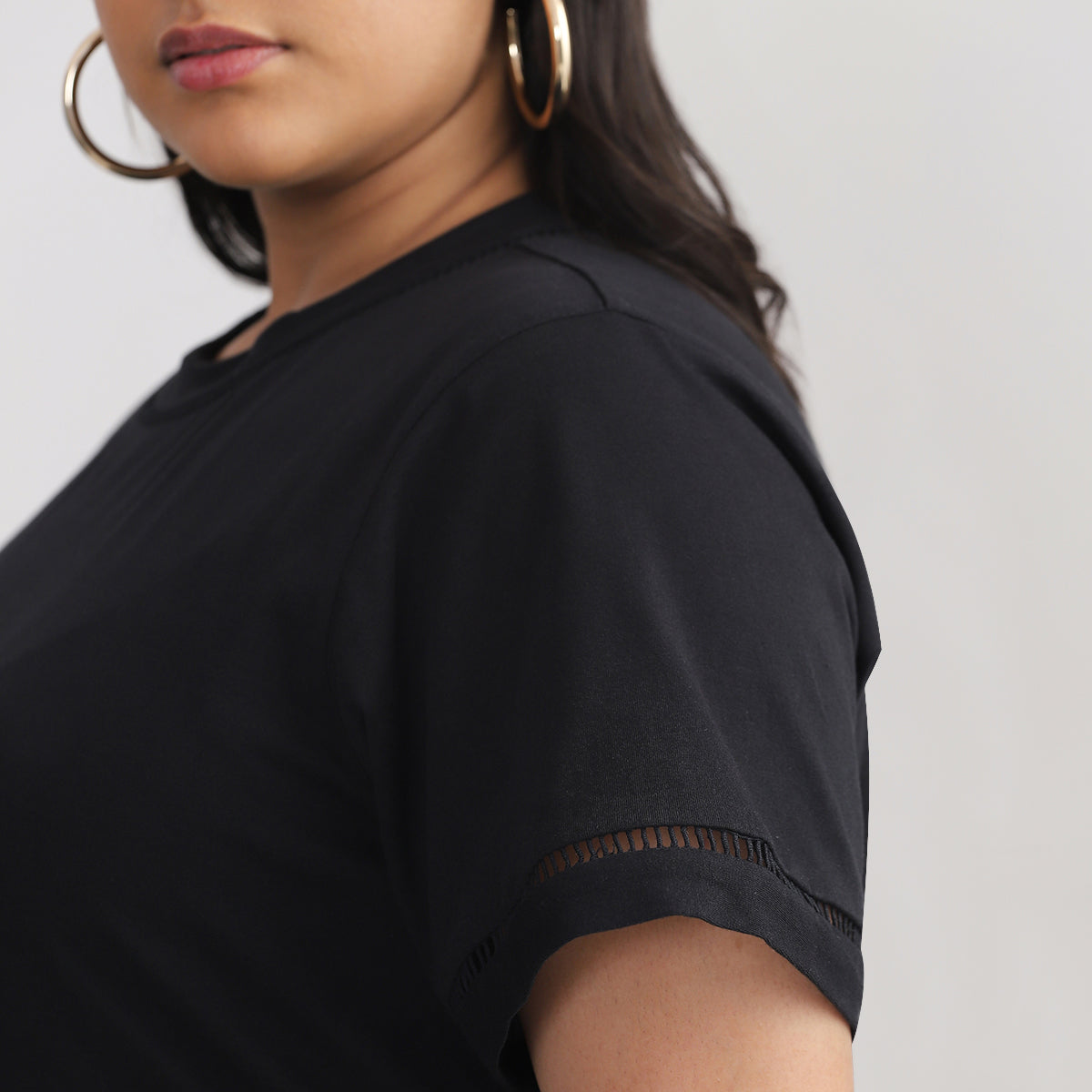 Plus Size Lace Insert Basic T-shirt