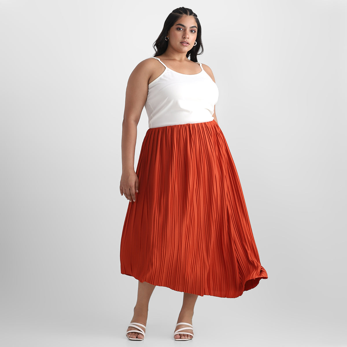 Plus-Size Crimson Pleated Asymmetrical Fabric Skirt by CALAE Sizes Available L to 5XL