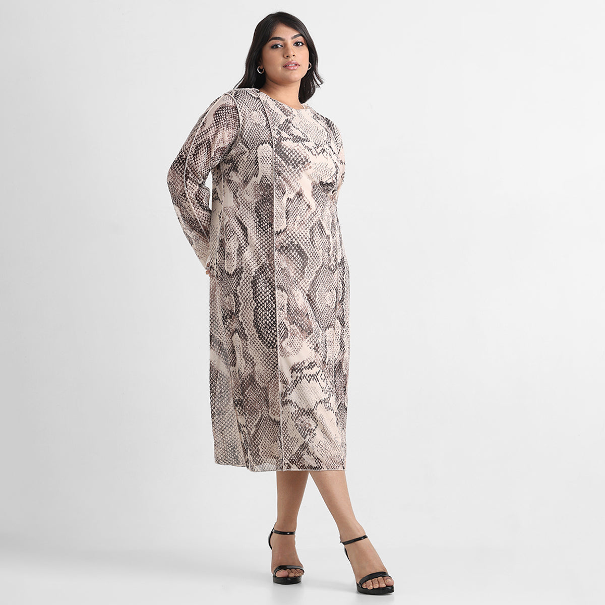 Plus-Size Animal Print Overlock Detail Mesh Midi Dress by CALAE Sizes Available L to 5XL