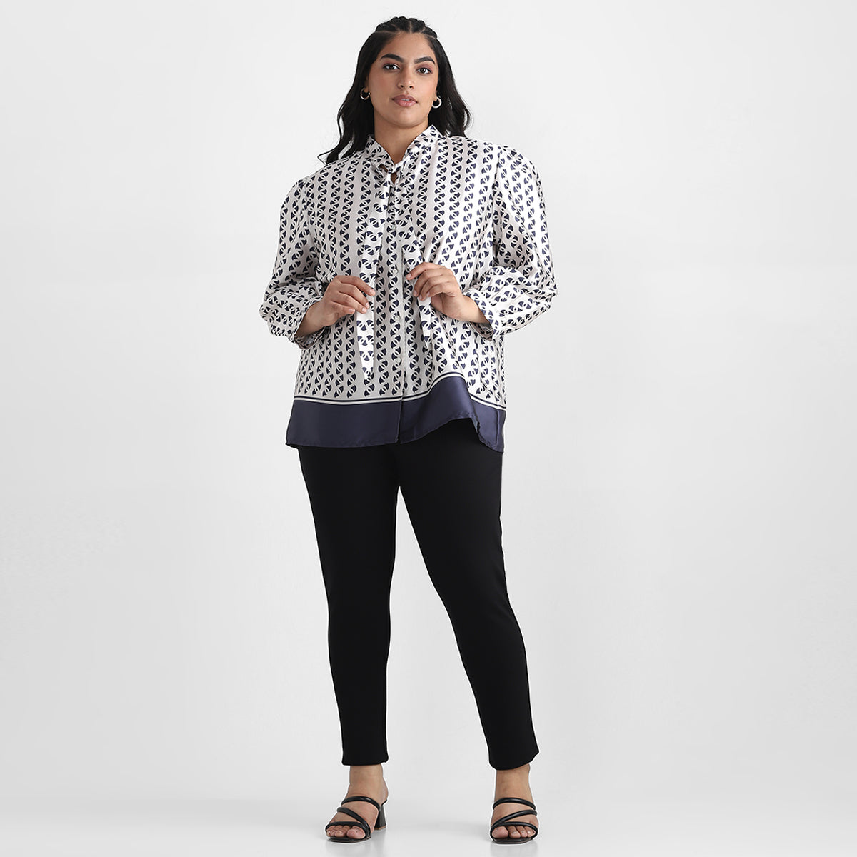 Border Print Satin Plus Size Shirt