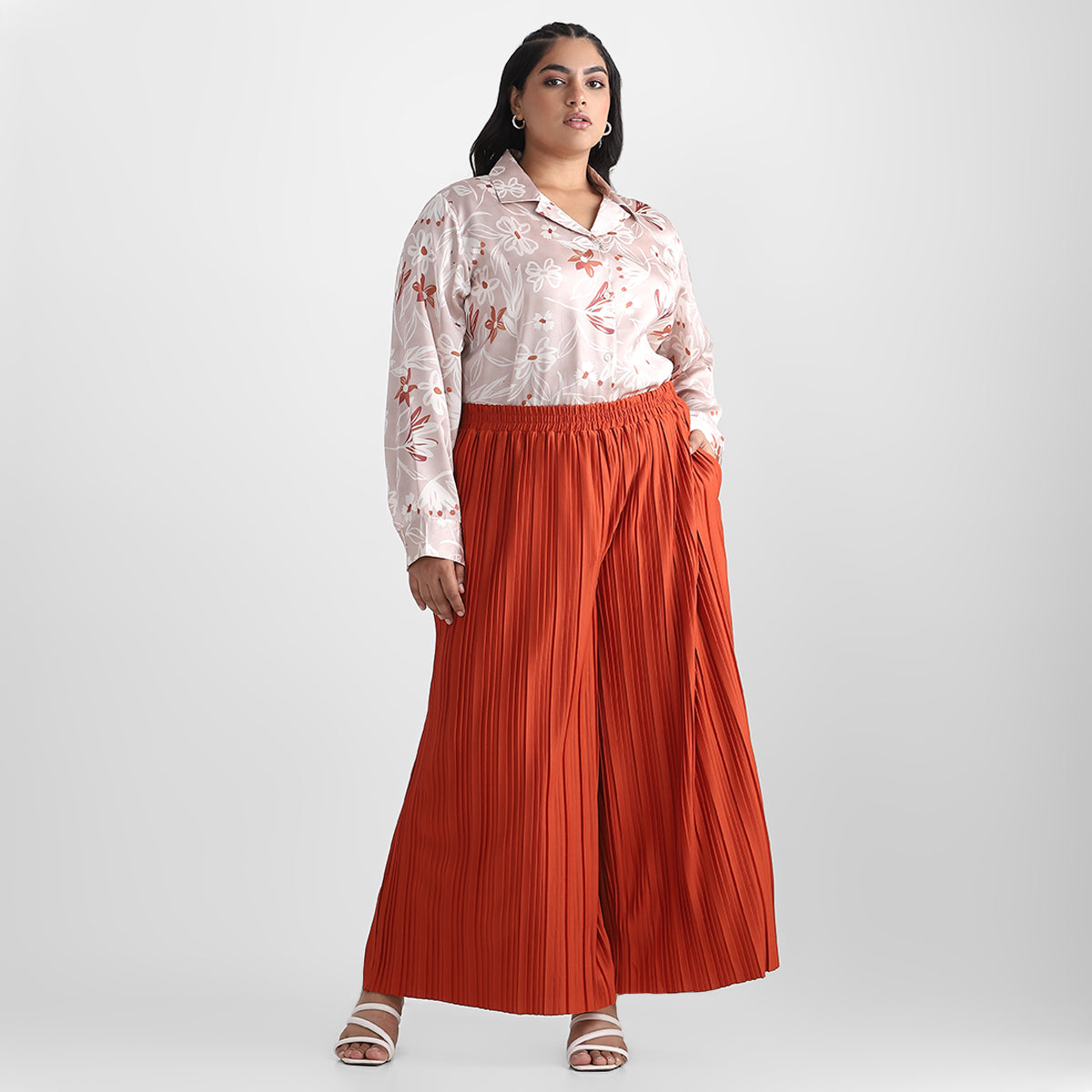 Crimson Pleated Plus Size Palazzo Pants