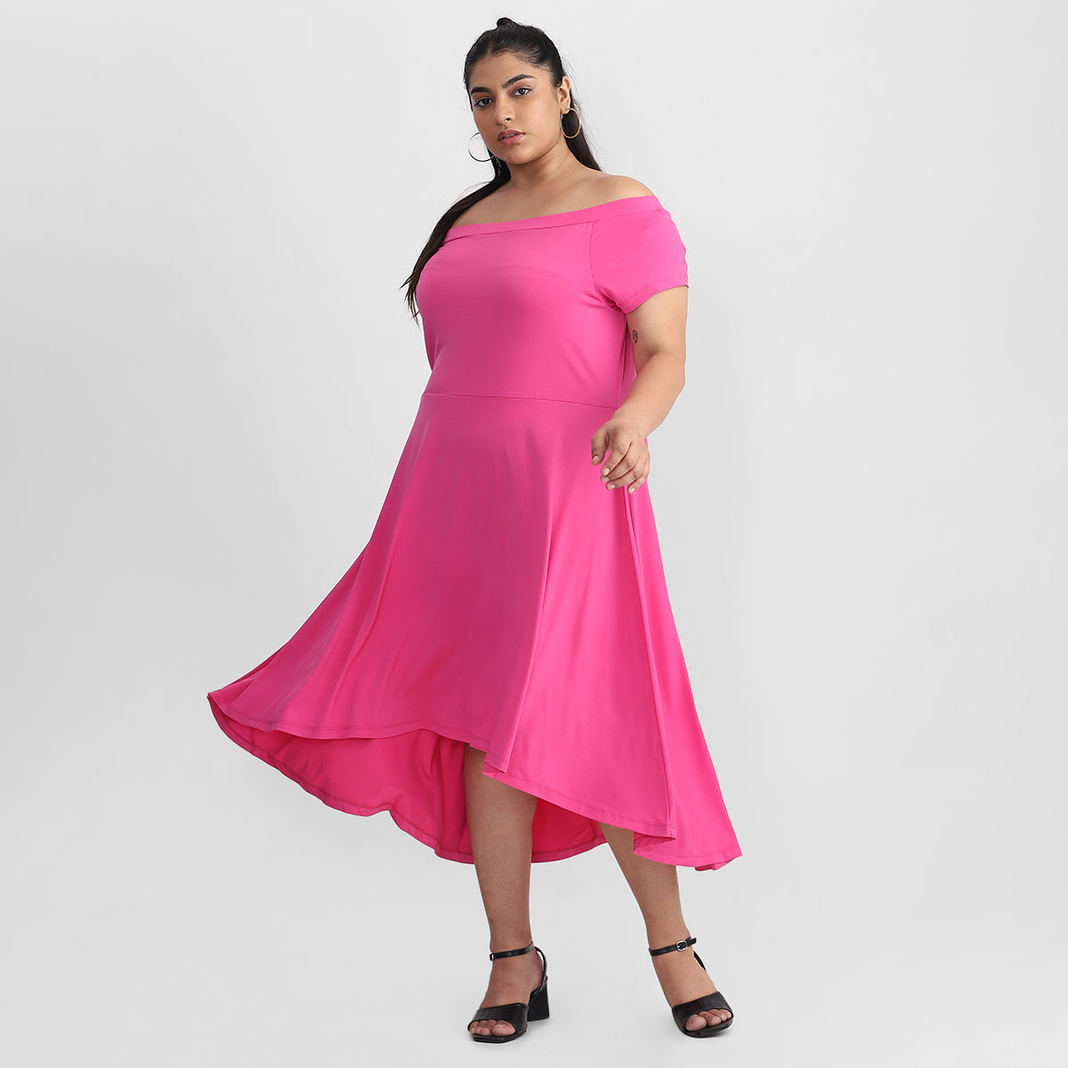 Plus-Size Pink Off-Shoulder Cotton Jersey Dress by CALAE Sizes Available L to 5XL