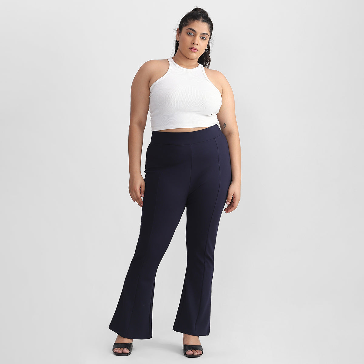 Navy Plus Size 4-way Stretch Flare Pants by Calae Sizes
