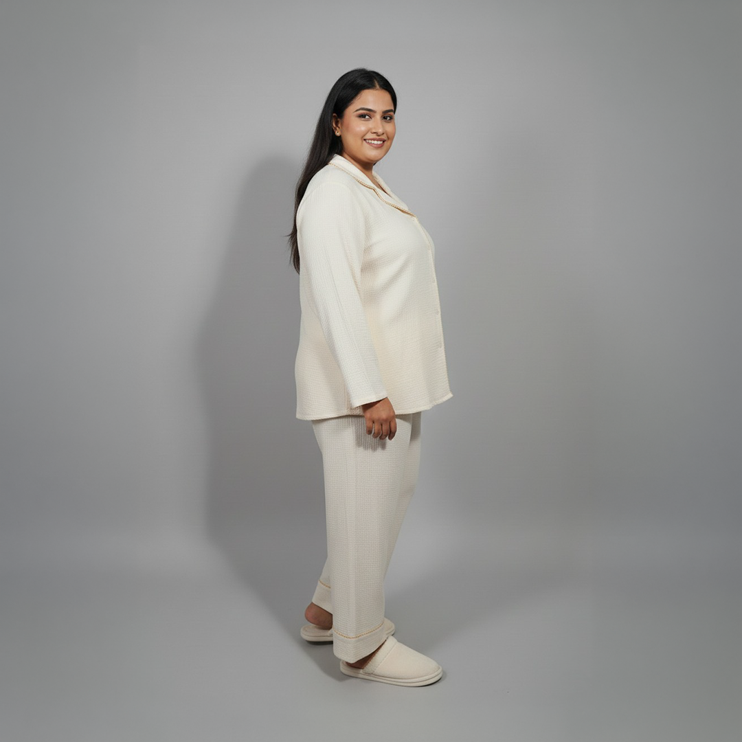 Cream Rose Embroidered Cheesecloth PJ Set