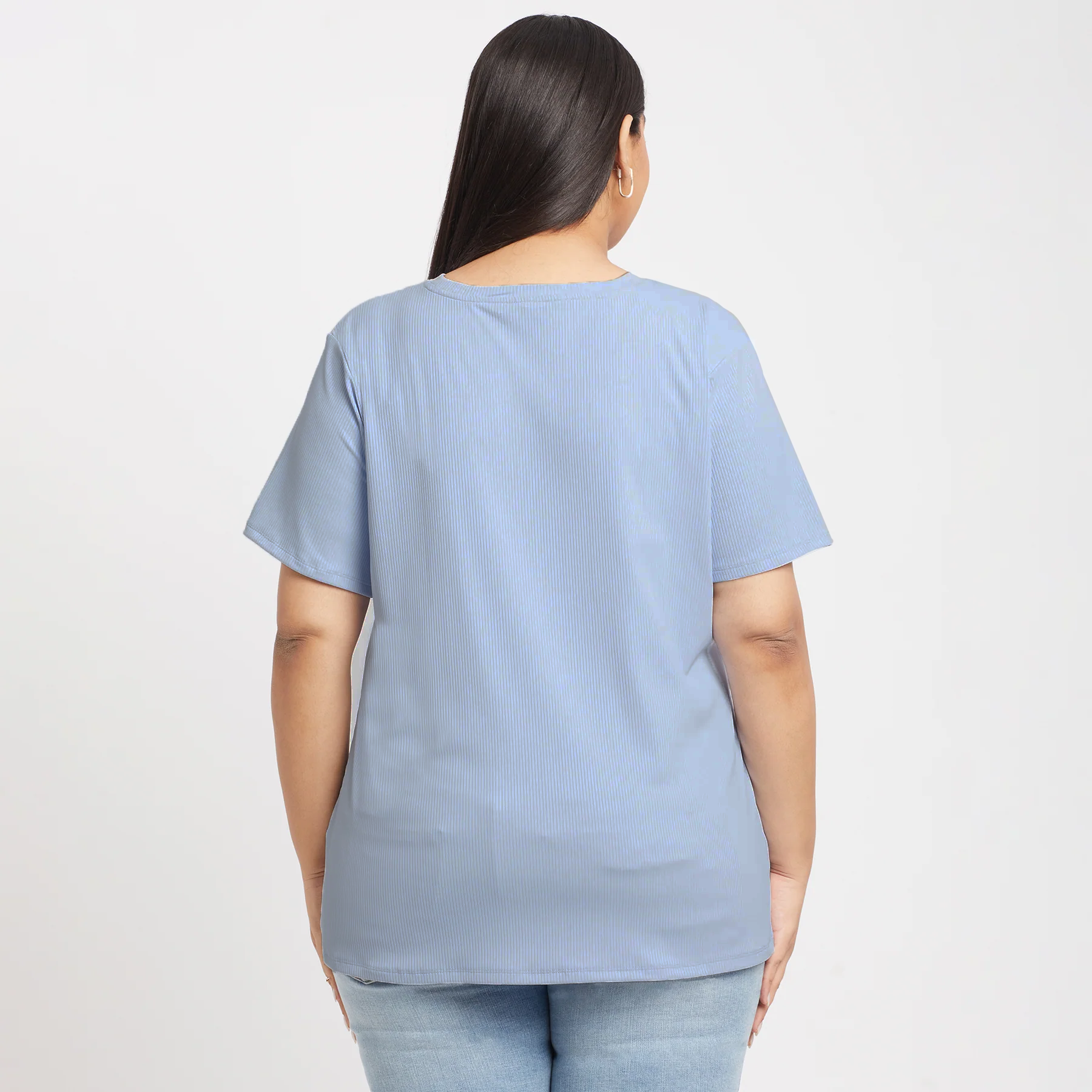 Plus Size Blue Flamingo Embroidered Rib Tee