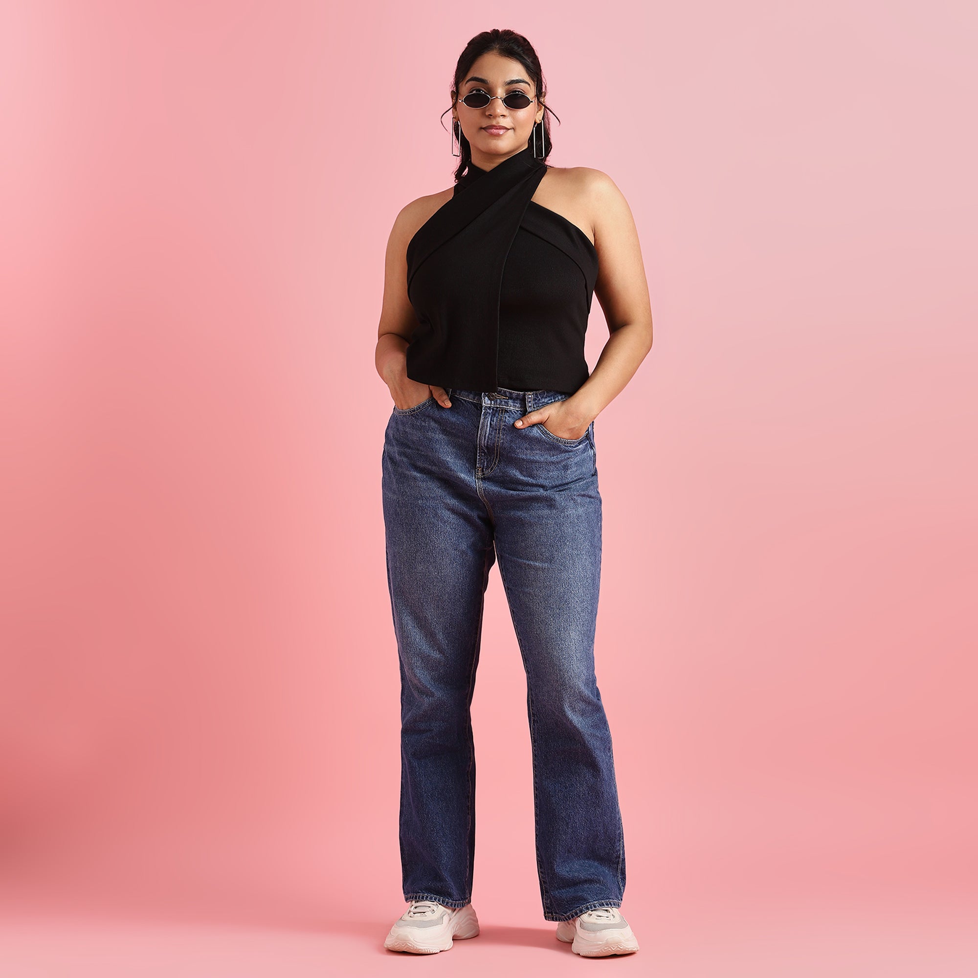Crisscross Rib Plus Size Halter Neck Top