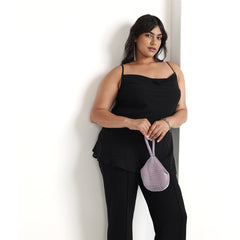 Plus Size Black Rhinestone Embellished Cowl Neck Georgette Top by CALAE | Sizes Available L to 5XL