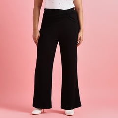 Black Knot Detail Plus Size Scuba Flare Pants