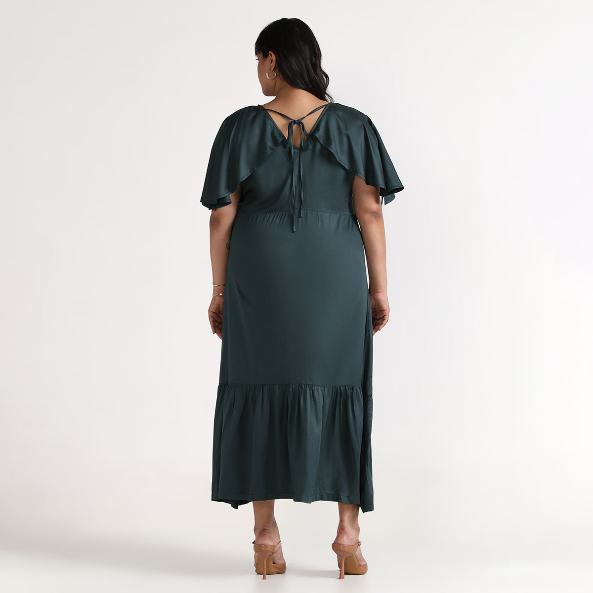 Plus Size Forest Green Maxi Dress with Ruffle Sleeves by CALAE | Sizes Available L to 7XL