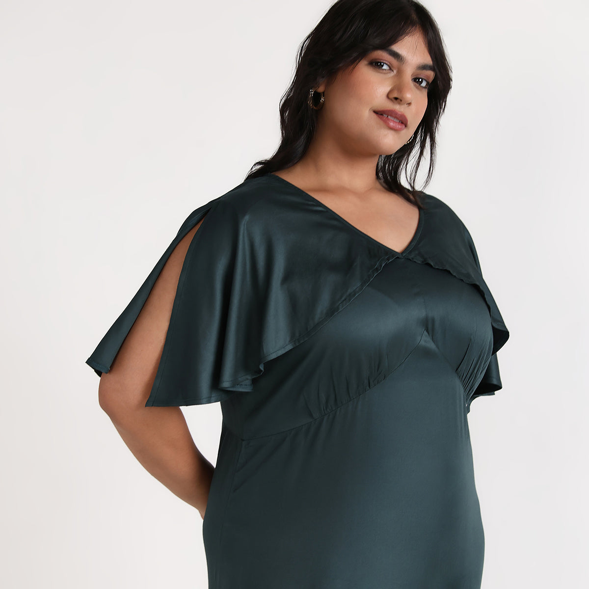 Plus Size Forest Green Maxi Dress with Ruffle Sleeves by CALAE | Sizes Available L to 7XL