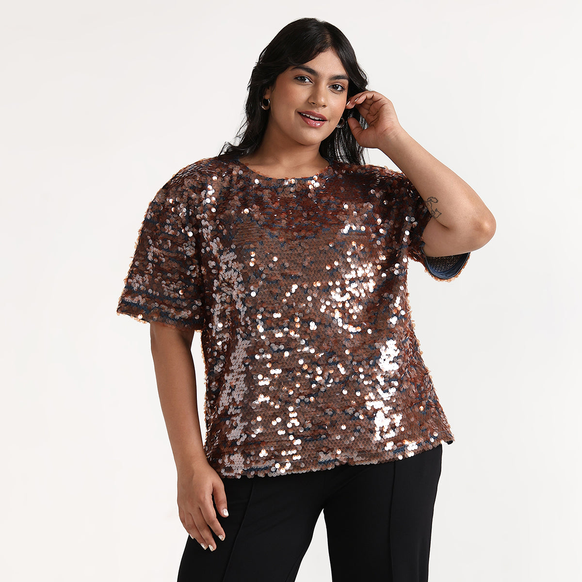 Plus Size – Rose Gold – Sequin Top – by CALAE | Sizes Available L to 7XL