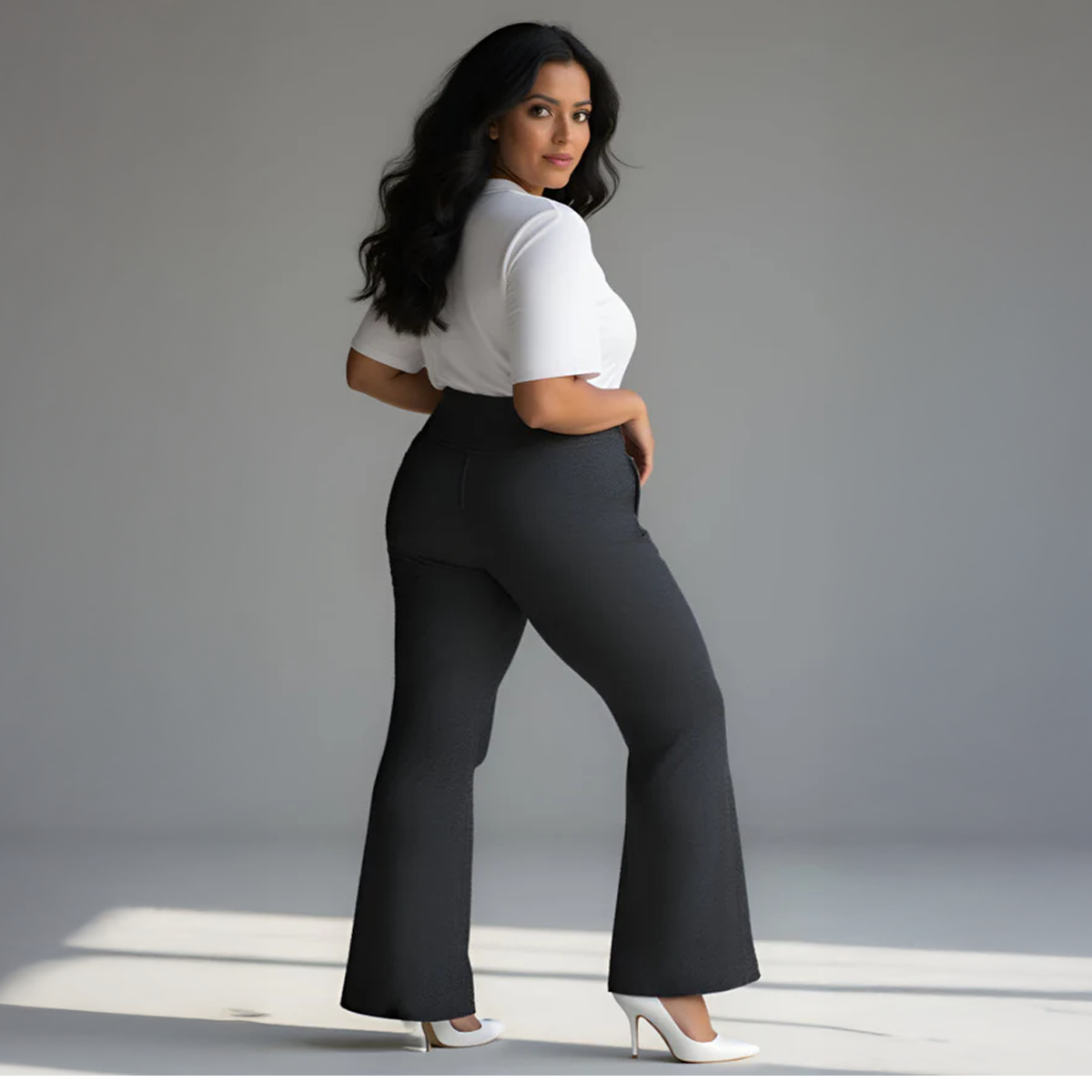 Plus-Size Dark Gray Flared Leggings by CALAE | Sizes Available L to 5XL