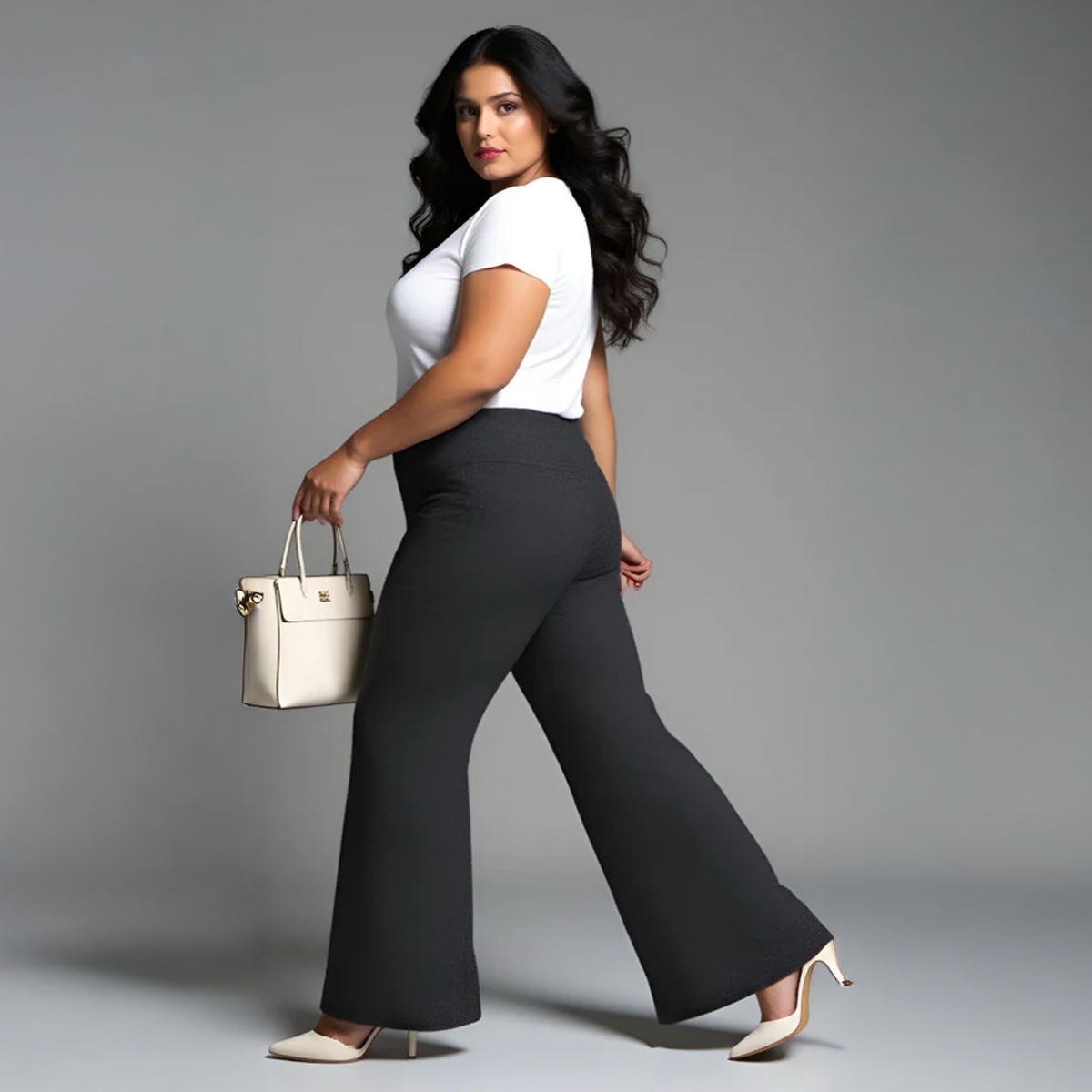 Plus-Size Dark Gray Flared Leggings by CALAE | Sizes Available L to 5XL