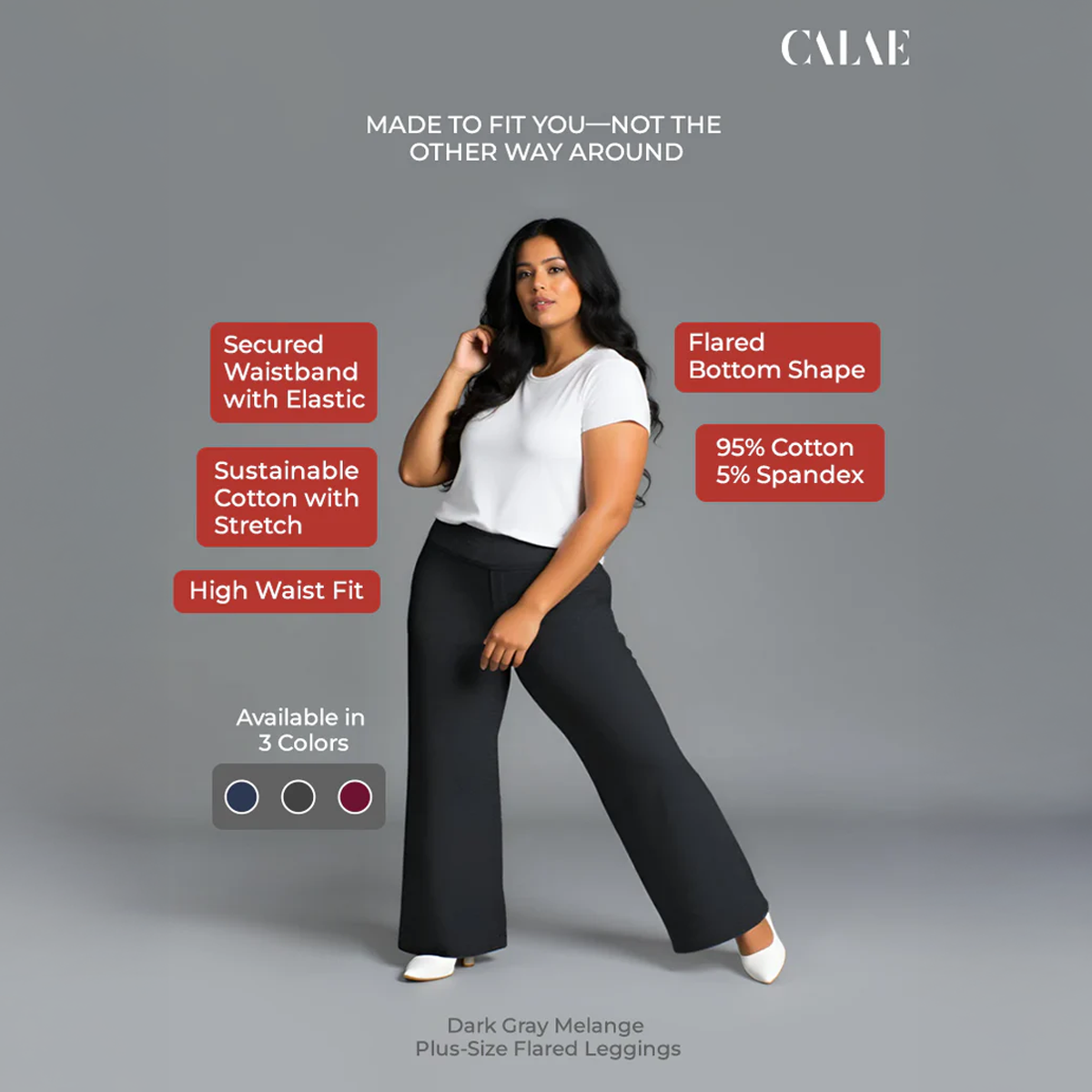 Plus-Size Dark Gray Flared Leggings by CALAE | Sizes Available L to 5XL