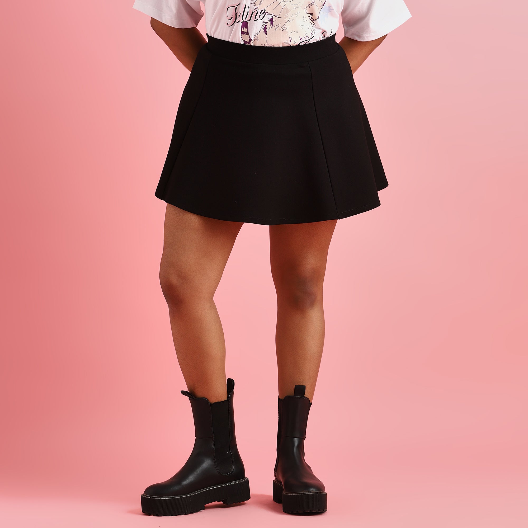 Black Plus Size 4 - Way Stretch Flared Skirt