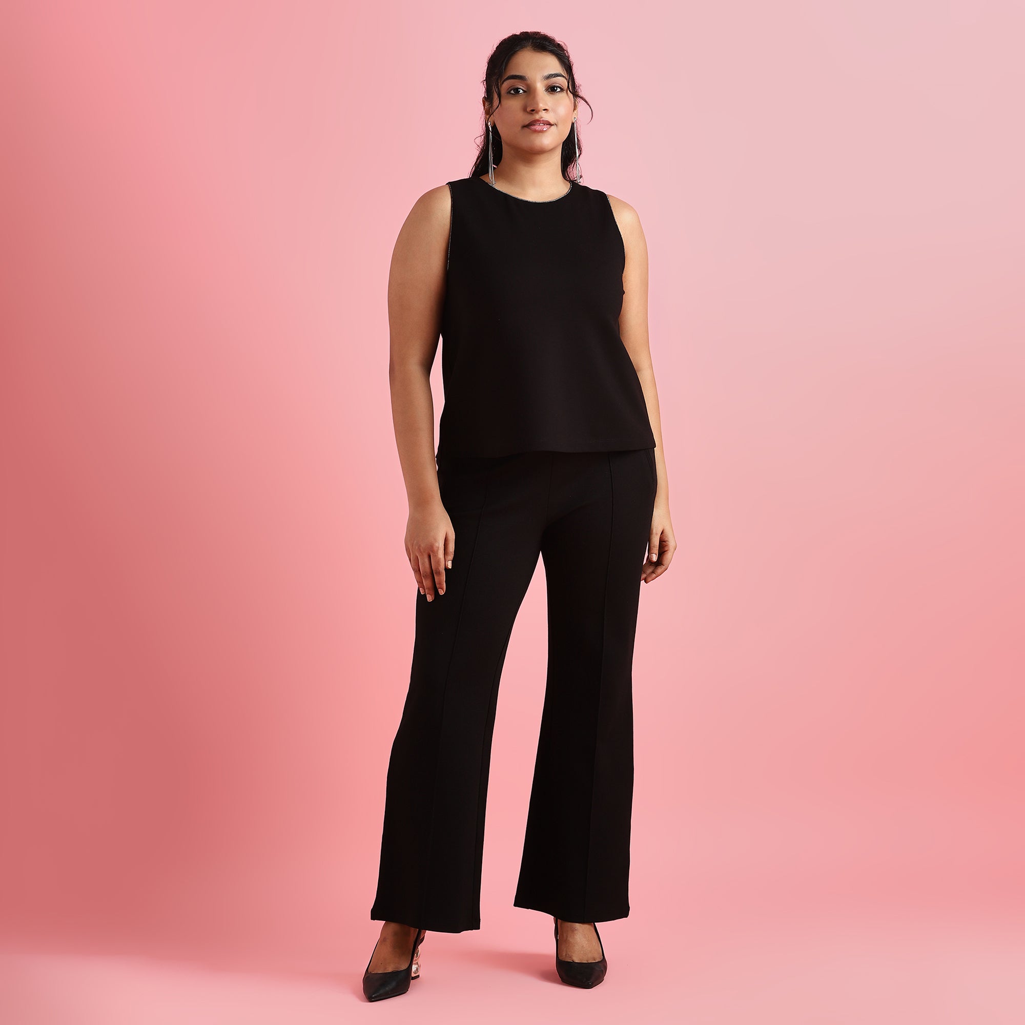Black Plus Size 4-Way Stretch Rhinestone Embellished Top