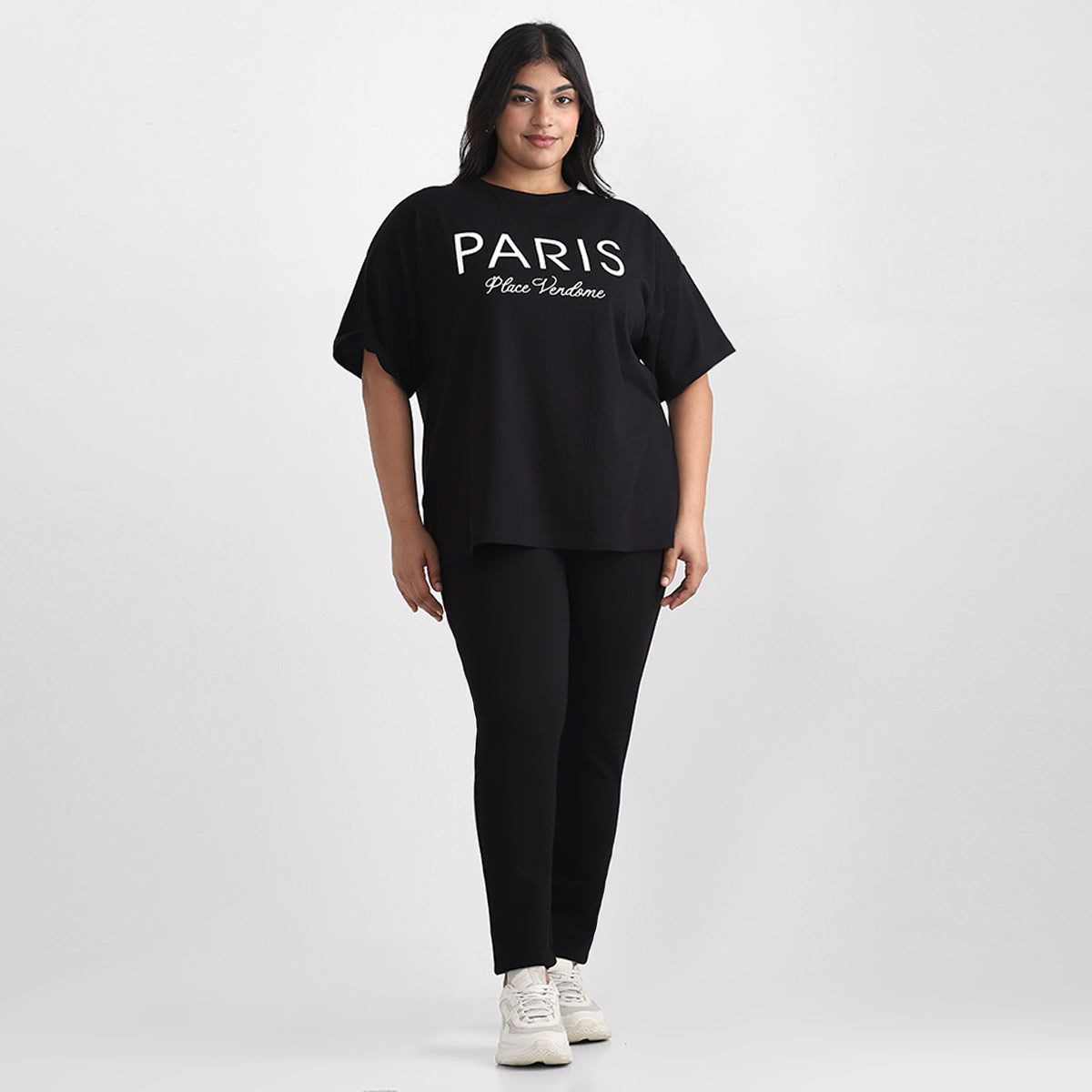 Plus size textured top with modern design front view, Calae plus size clothing
