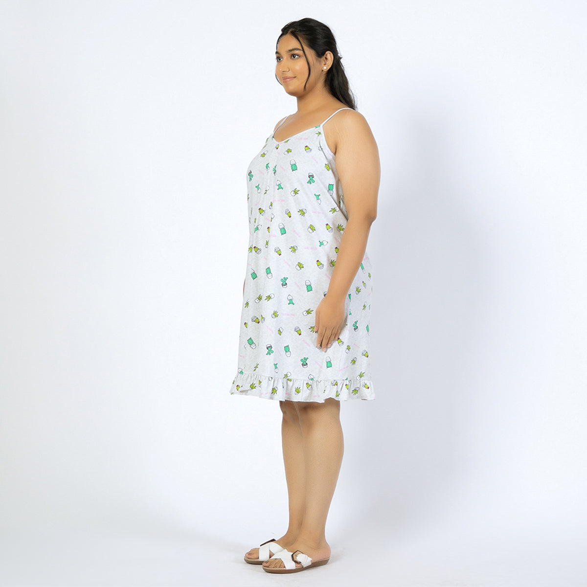 Grey Printed Cotton Jersey Plus-Size Slip Dress Product Image 2