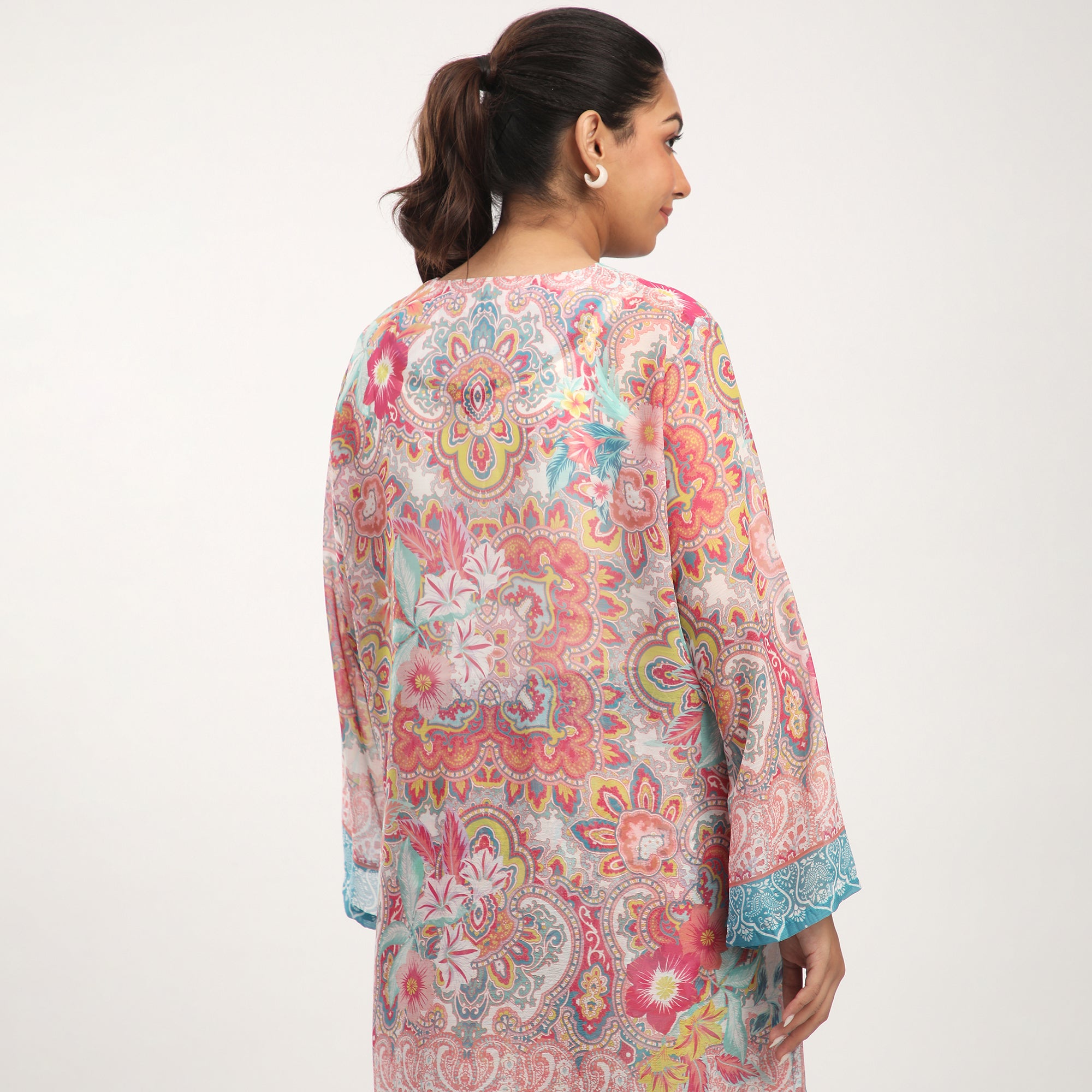 Plus Size Blue Polyester Chiffon Print Co-ord Set