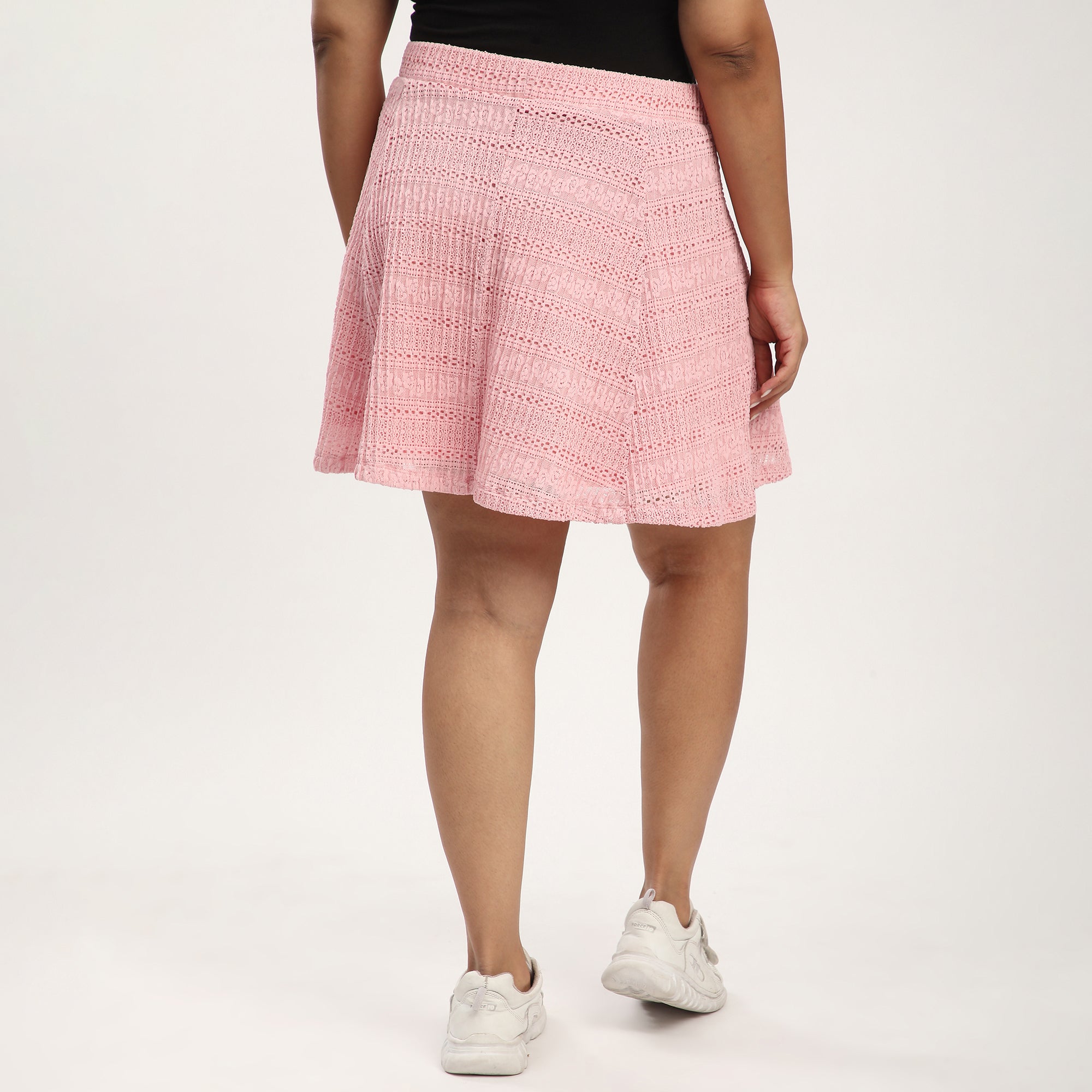 Plus Size Pink Pleated Lace Skater Skirt by Calae Sizes