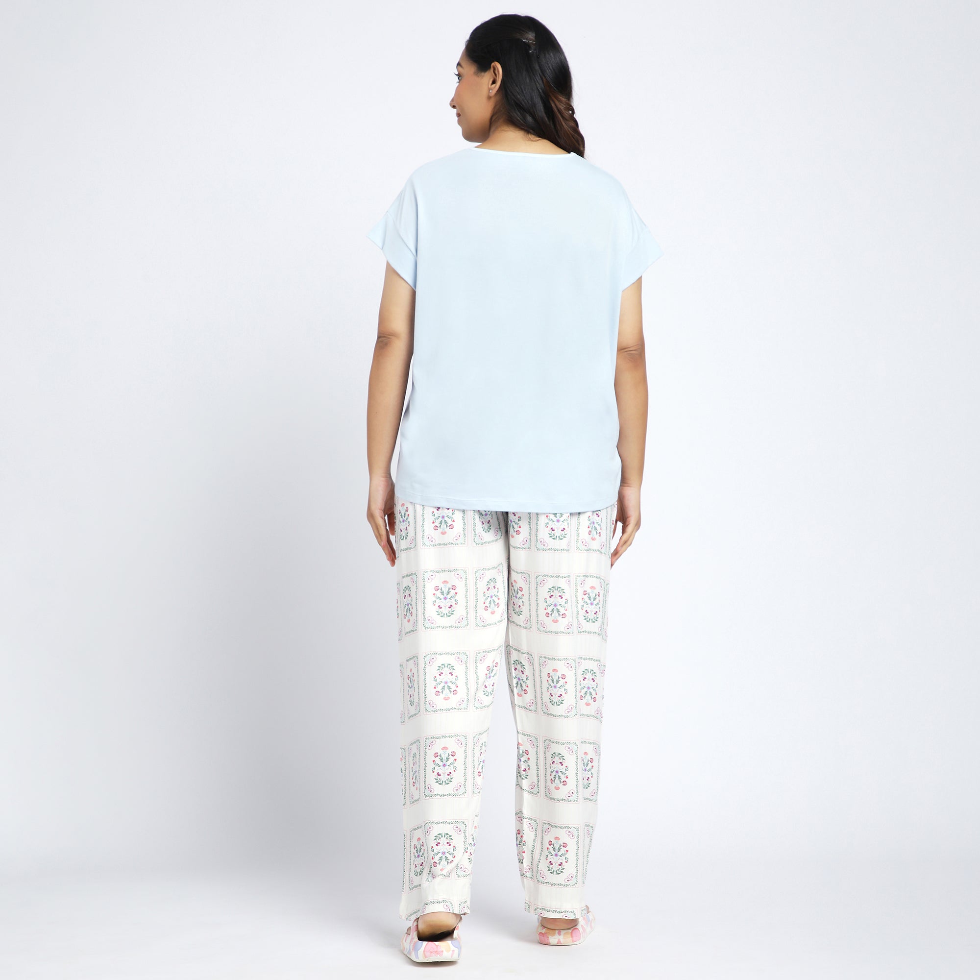 Plus Size Blue Jersey Tee & Tile Printed Rayon PJ Set