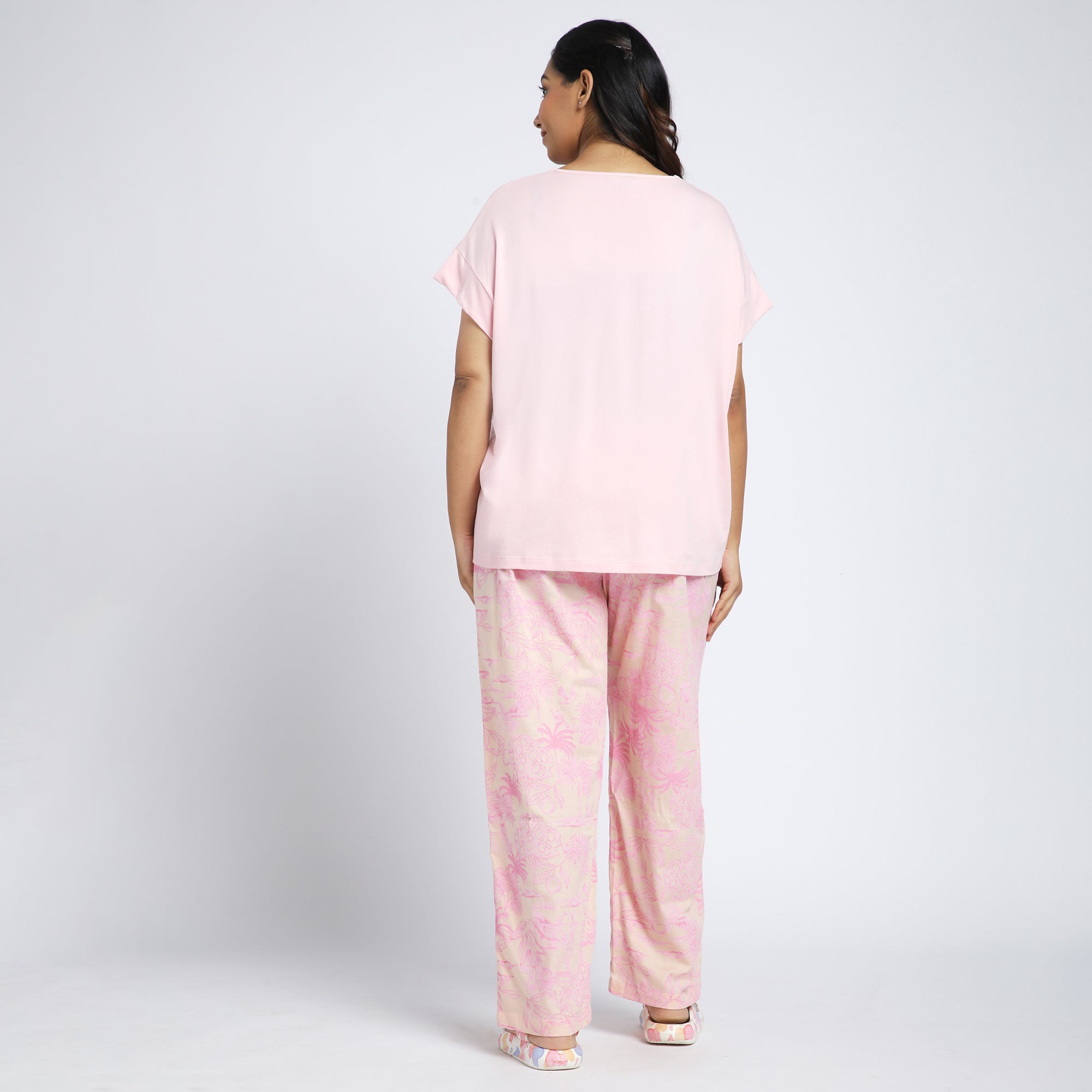 Plus Size Pink Jersey Tee & Landscape Print Flex PJ Set