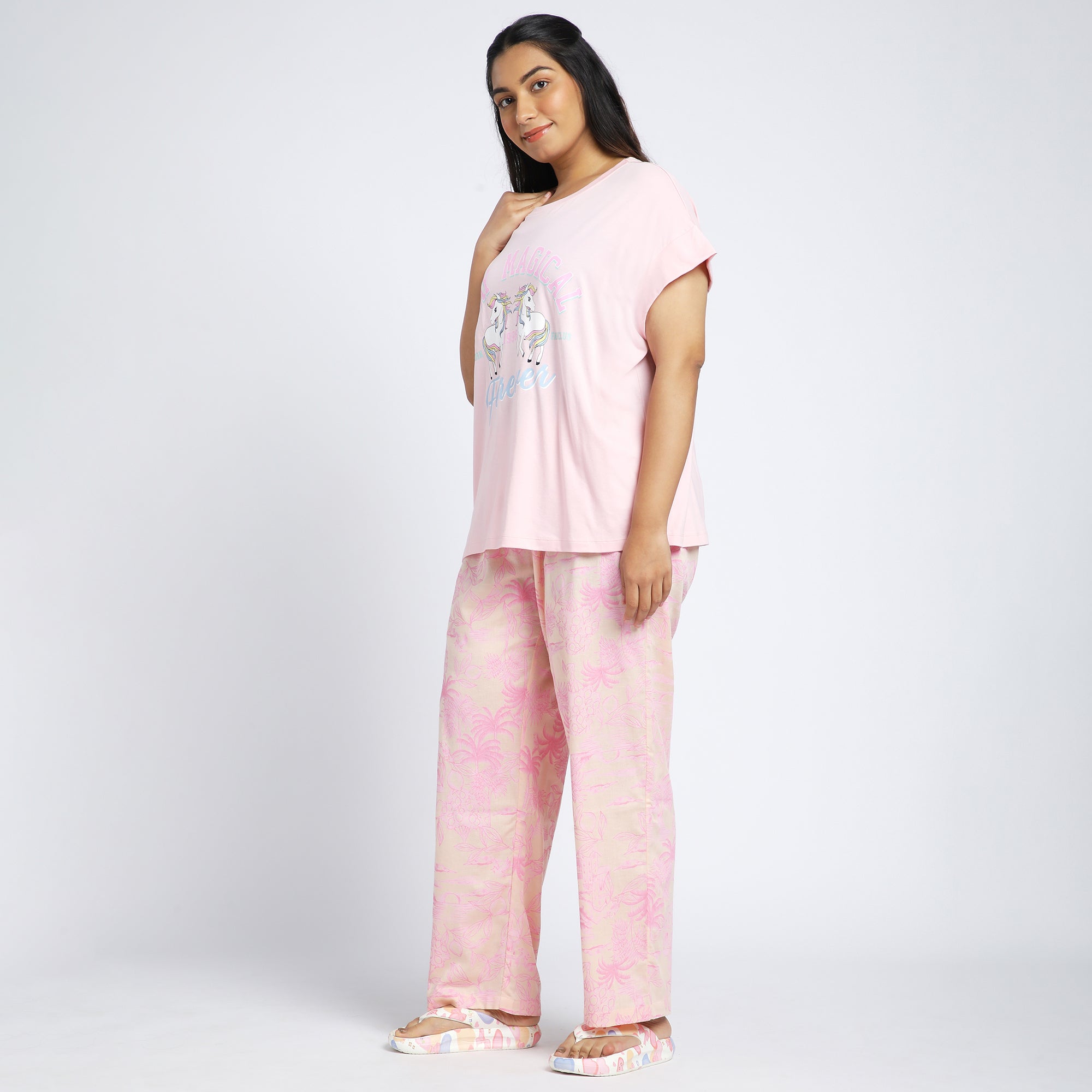 Plus Size Pink Jersey Tee & Landscape Print Flex PJ Set
