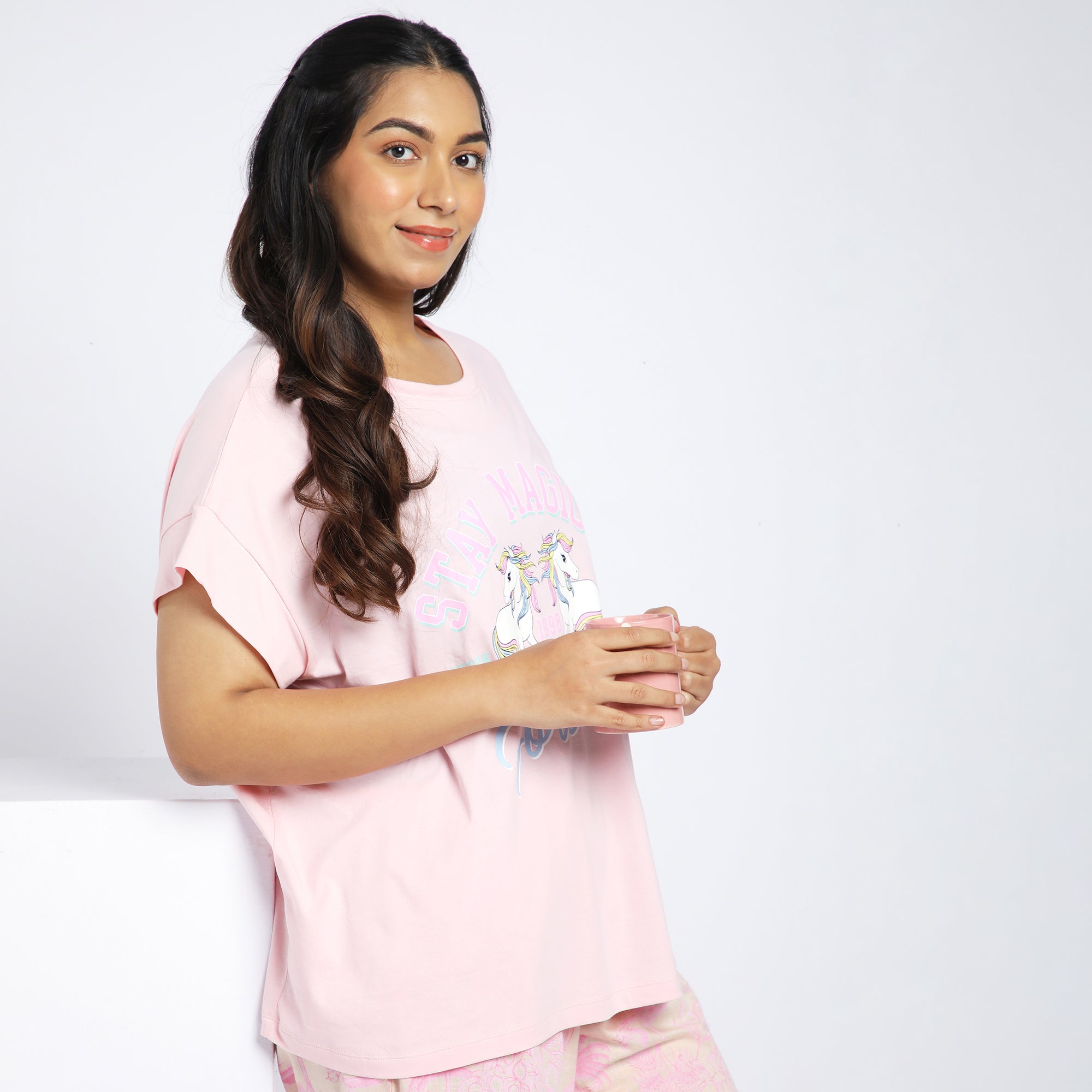 Plus Size Pink Jersey Tee & Landscape Print Flex PJ Set