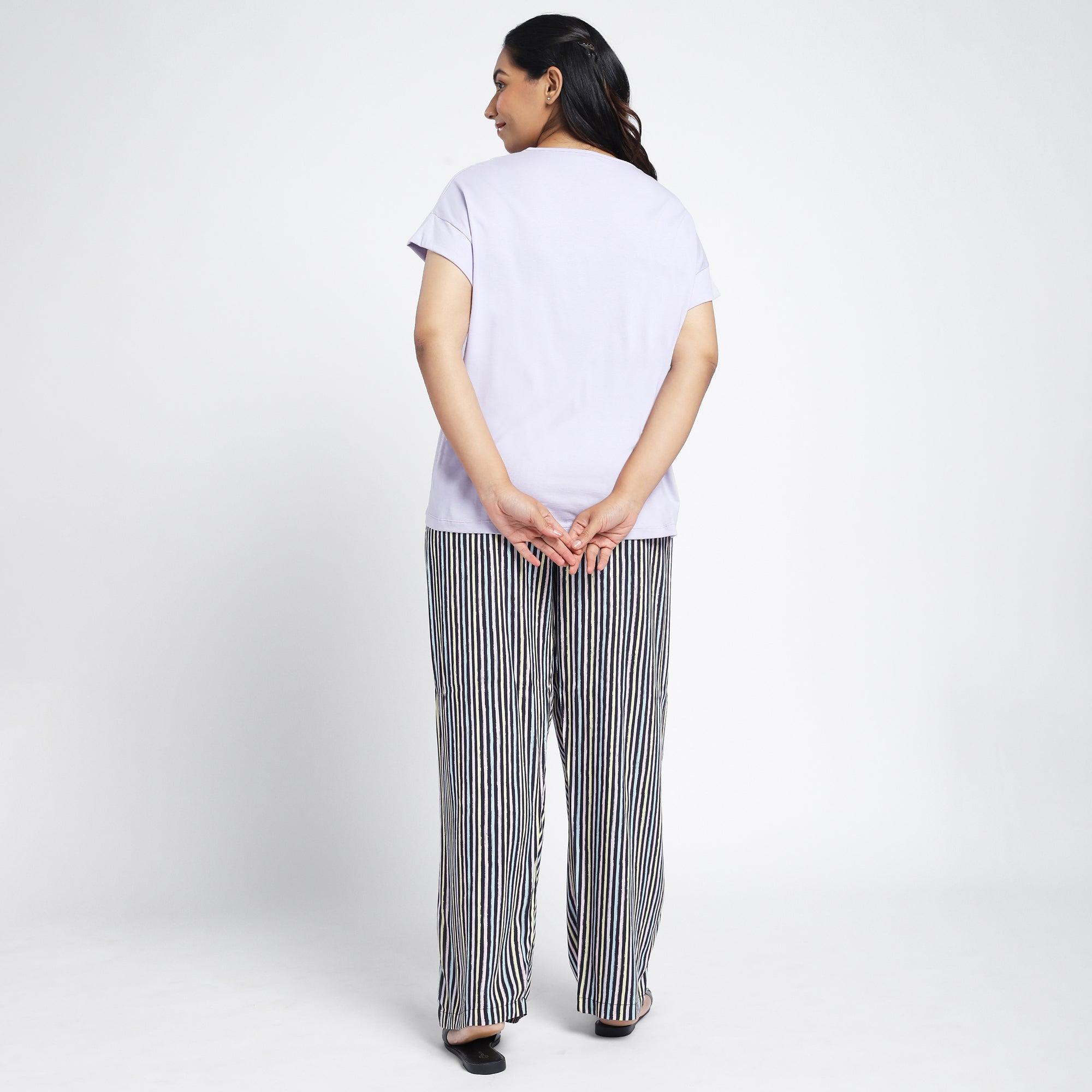 Plus Size Lilac Jersey Tee & Stripe Print Rayon PJ Set