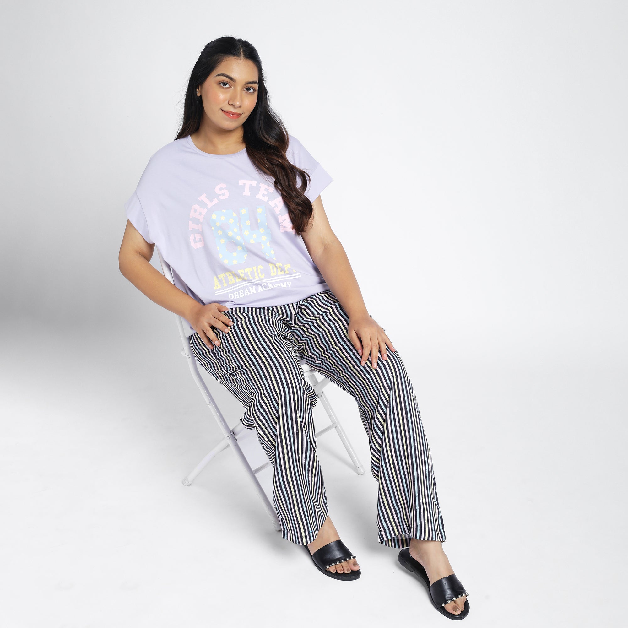 Plus Size Lilac Jersey Tee & Stripe Print Rayon PJ Set