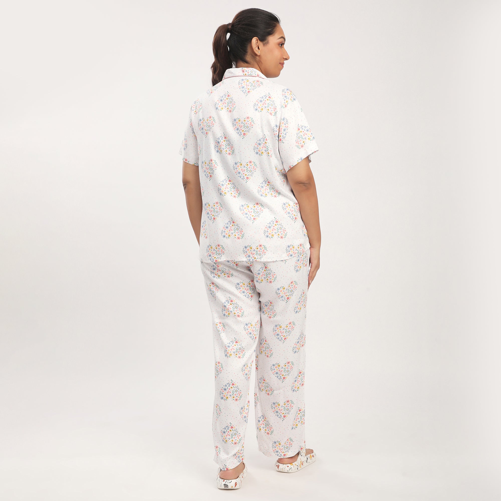 Plus Size Viscose Heart Printed PJ Set
