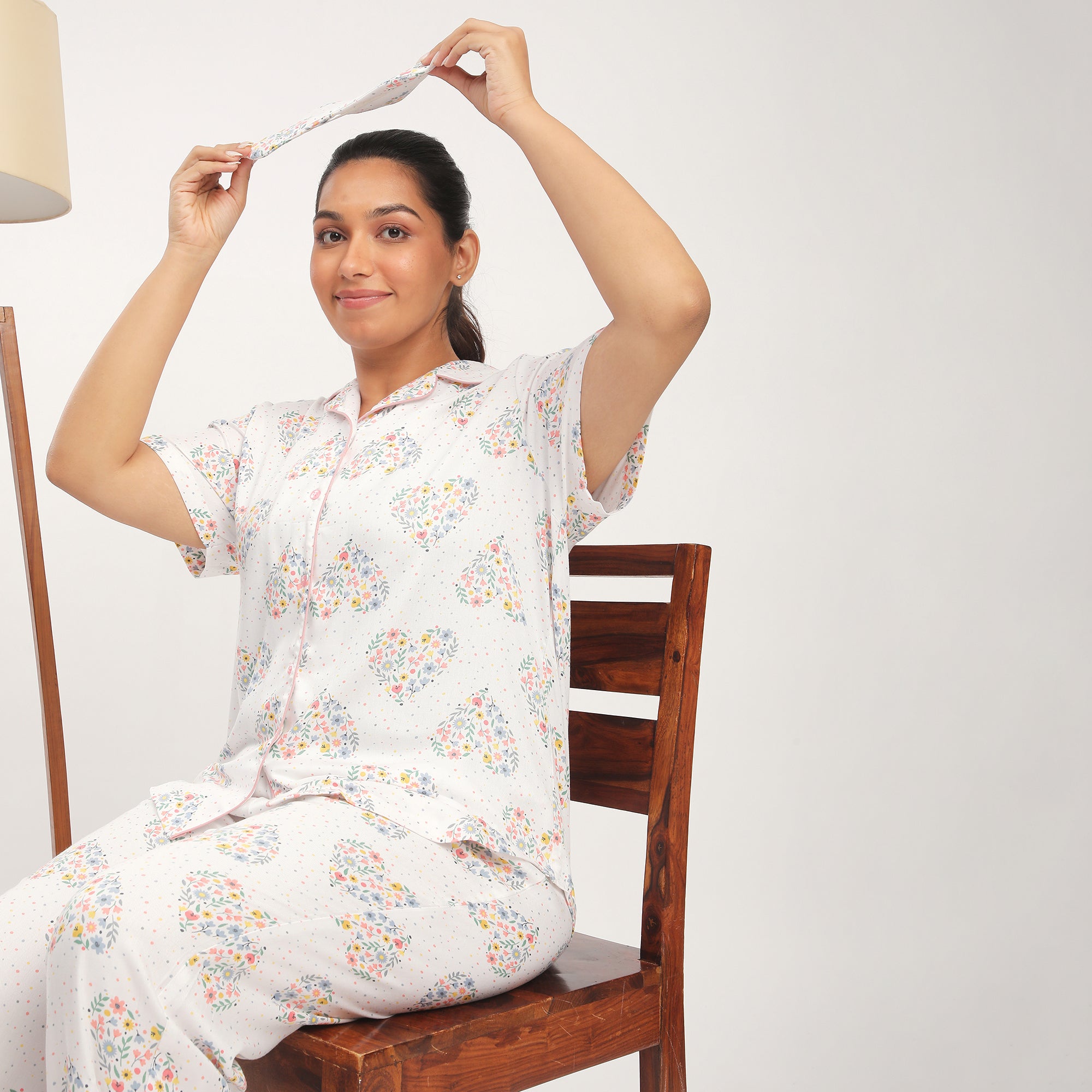 Plus Size Viscose Heart Printed PJ Set
