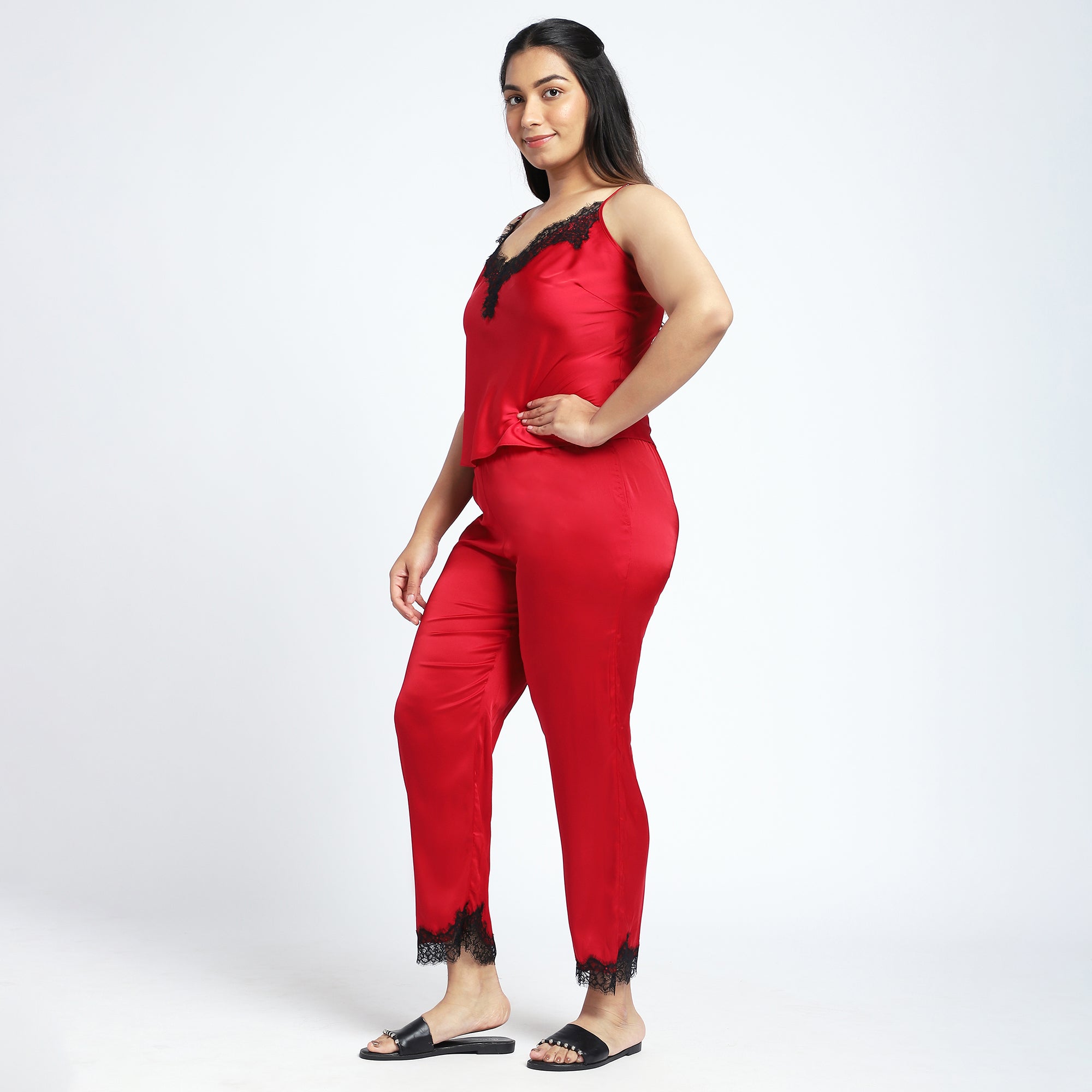 Plus Size Satin Slip PJ Set with Lace Trim by CALAE | Sizes Available in L to 5XL