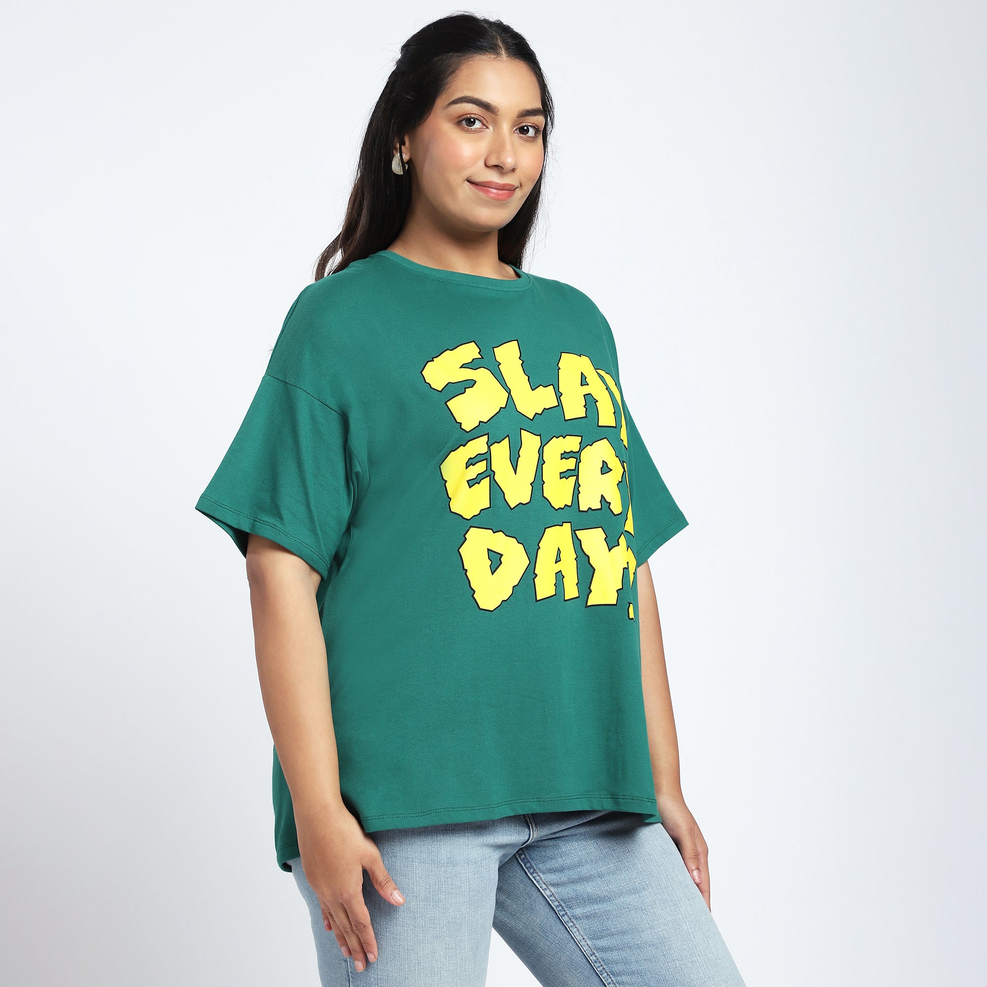 Plus Size Green ‘Slay Everyday’ Chest Print T-Shirt